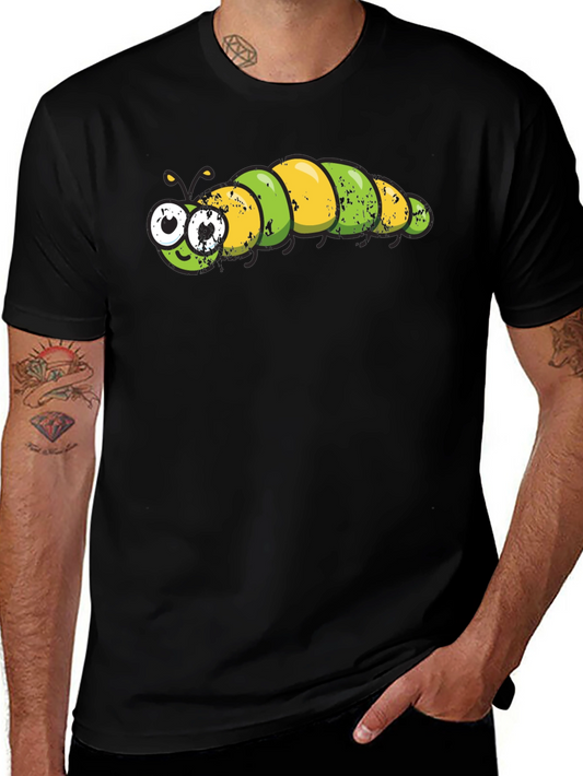 Cartoon Caterpillar Graphic Tee - Black