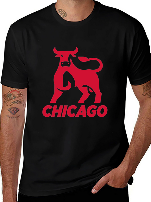 Chicago Bulls Graphic Tee - Red Bull Print on Black