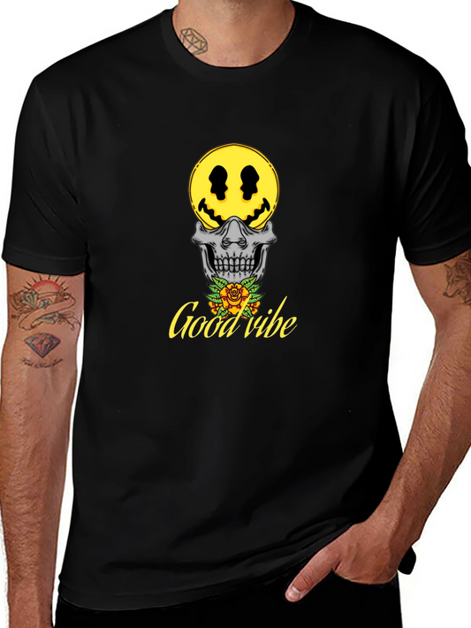 Good Vibe Skull Smiley Face T-Shirt - Black