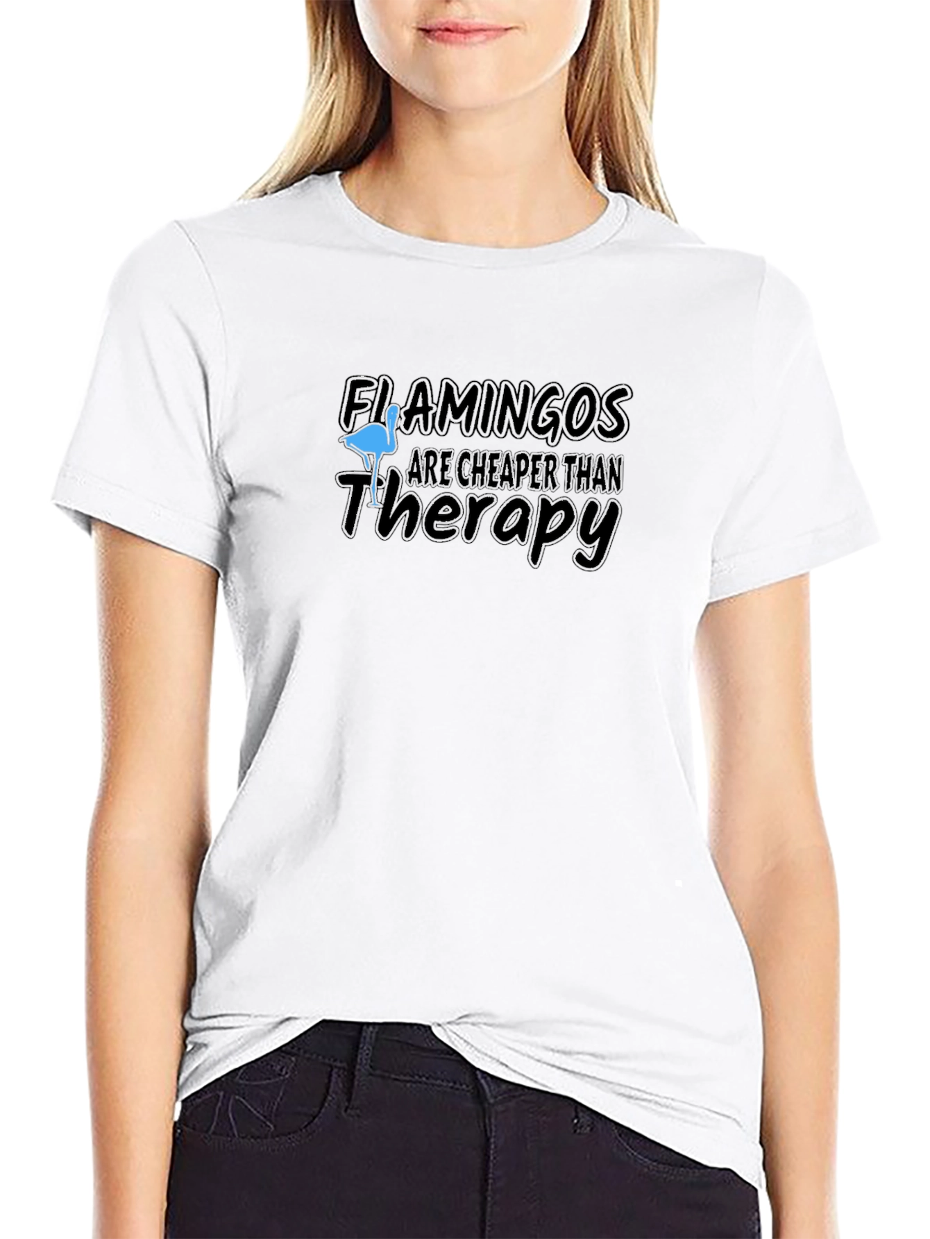 Flamingos Cheaper Than Therapy Black Graphic Tee