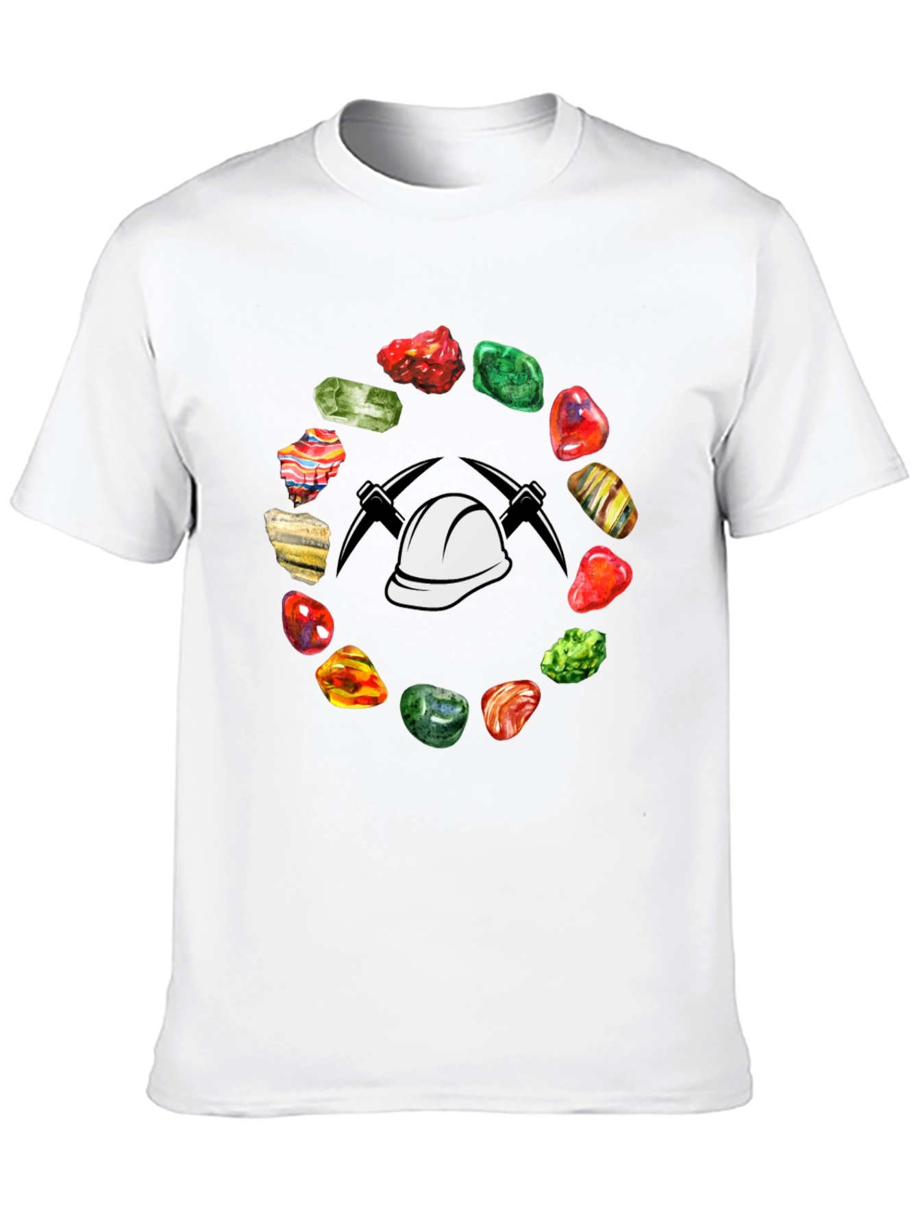 Miner T-Shirt: Gemstone Circle with Hard Hat & Pickaxes