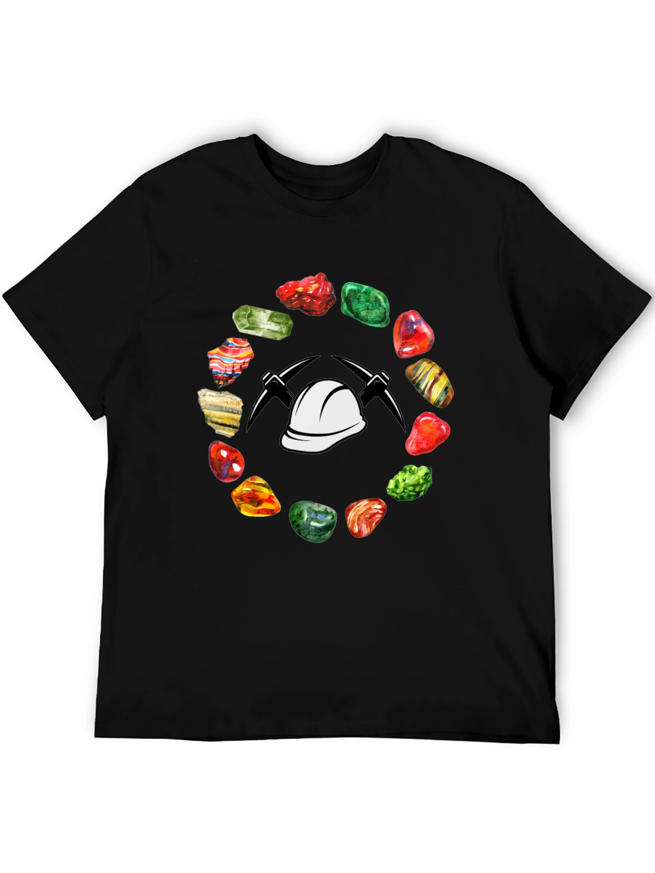 Miner T-Shirt: Gemstone Circle with Hard Hat & Pickaxes
