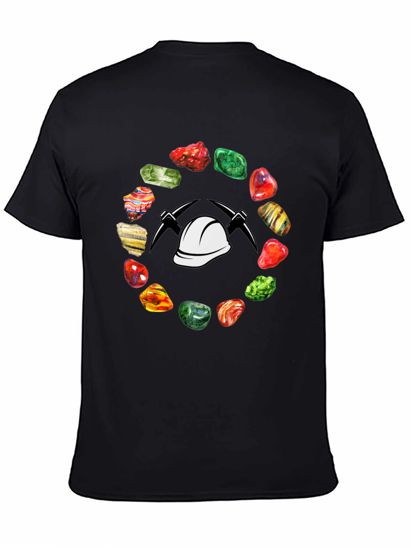 Miner T-Shirt: Gemstone Circle with Hard Hat & Pickaxes