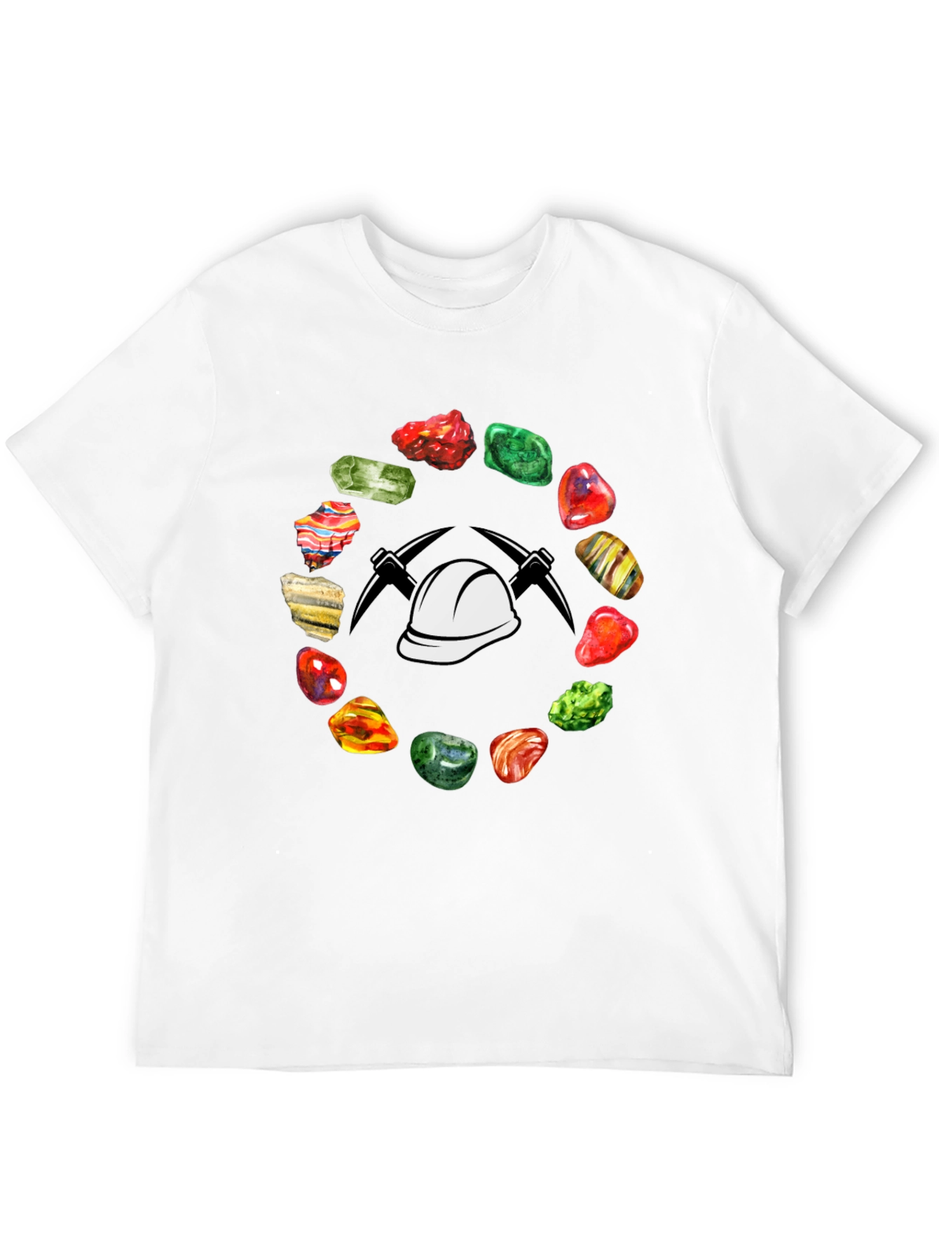 Miner T-Shirt: Gemstone Circle with Hard Hat & Pickaxes