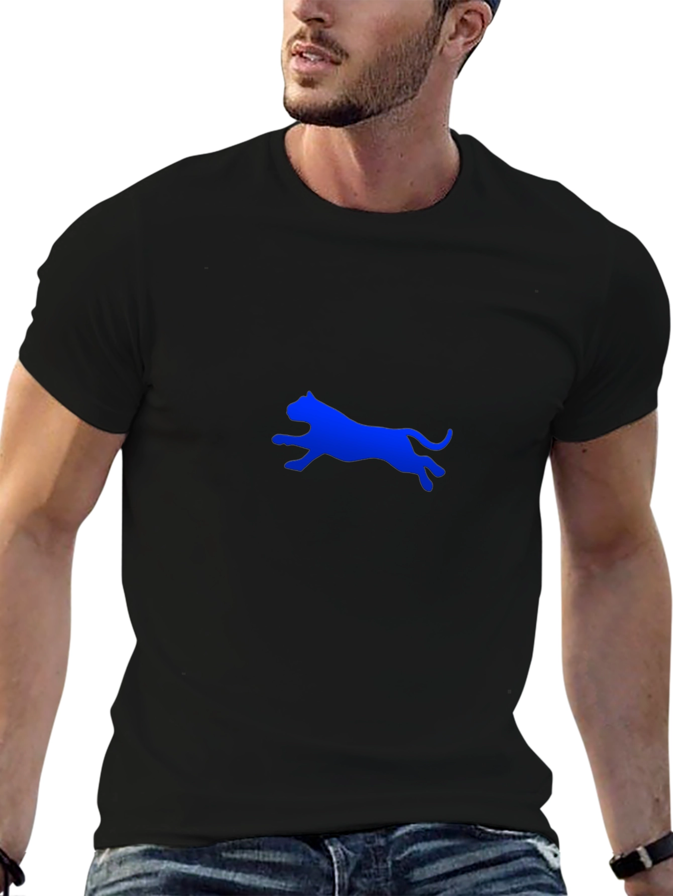 Mens Black T-Shirt with Blue Panther Design