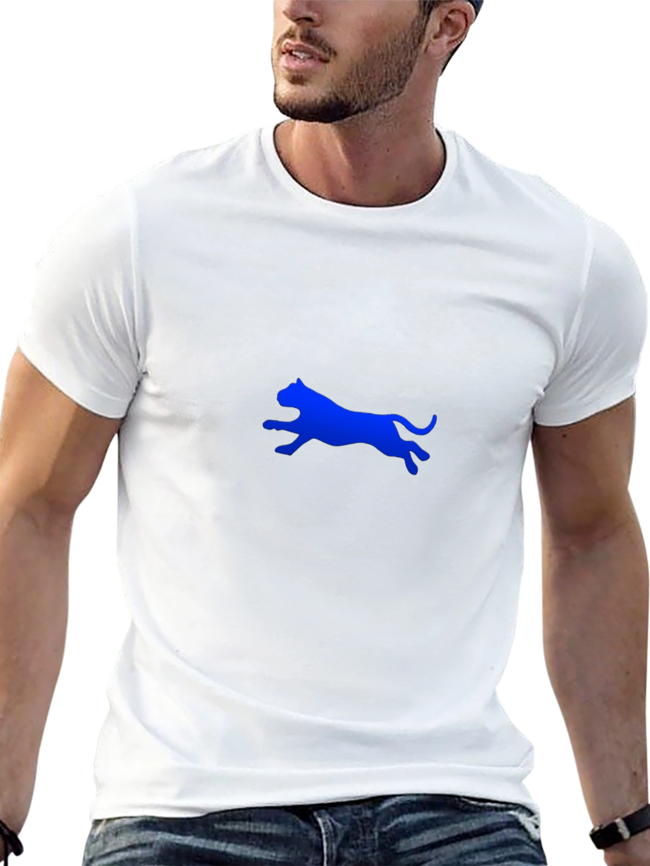 Mens Black T-Shirt with Blue Panther Design