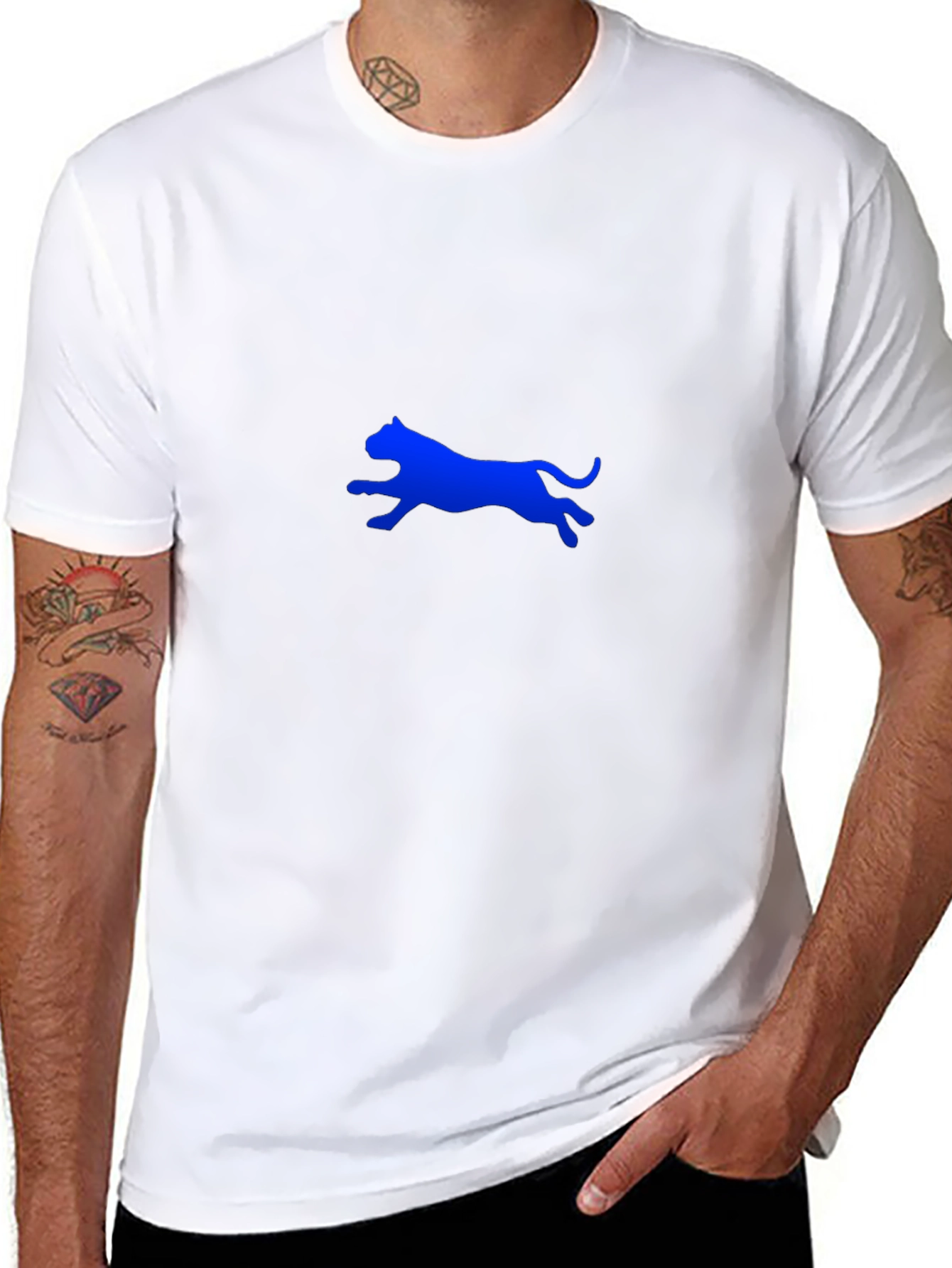 Mens Black T-Shirt with Blue Panther Design