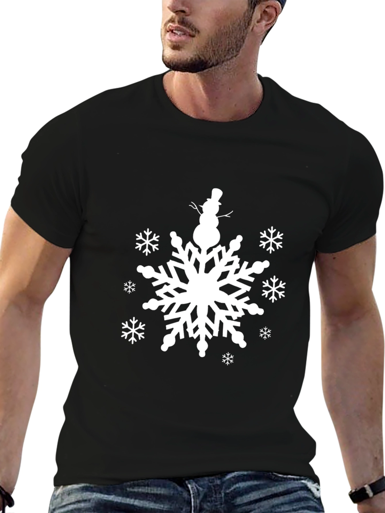 Snowflake Snowman Graphic Tee - Winter Holiday T-Shirt