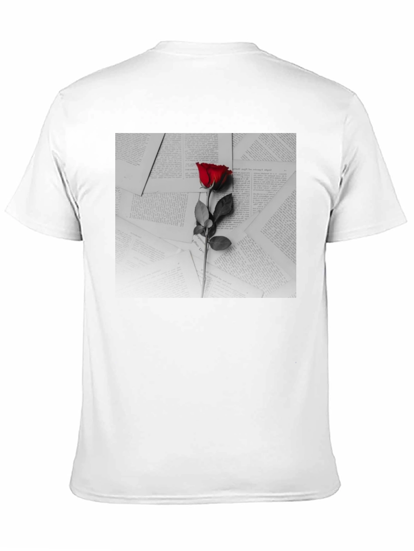 Red Rose on Books Graphic Tee - Trendy Style