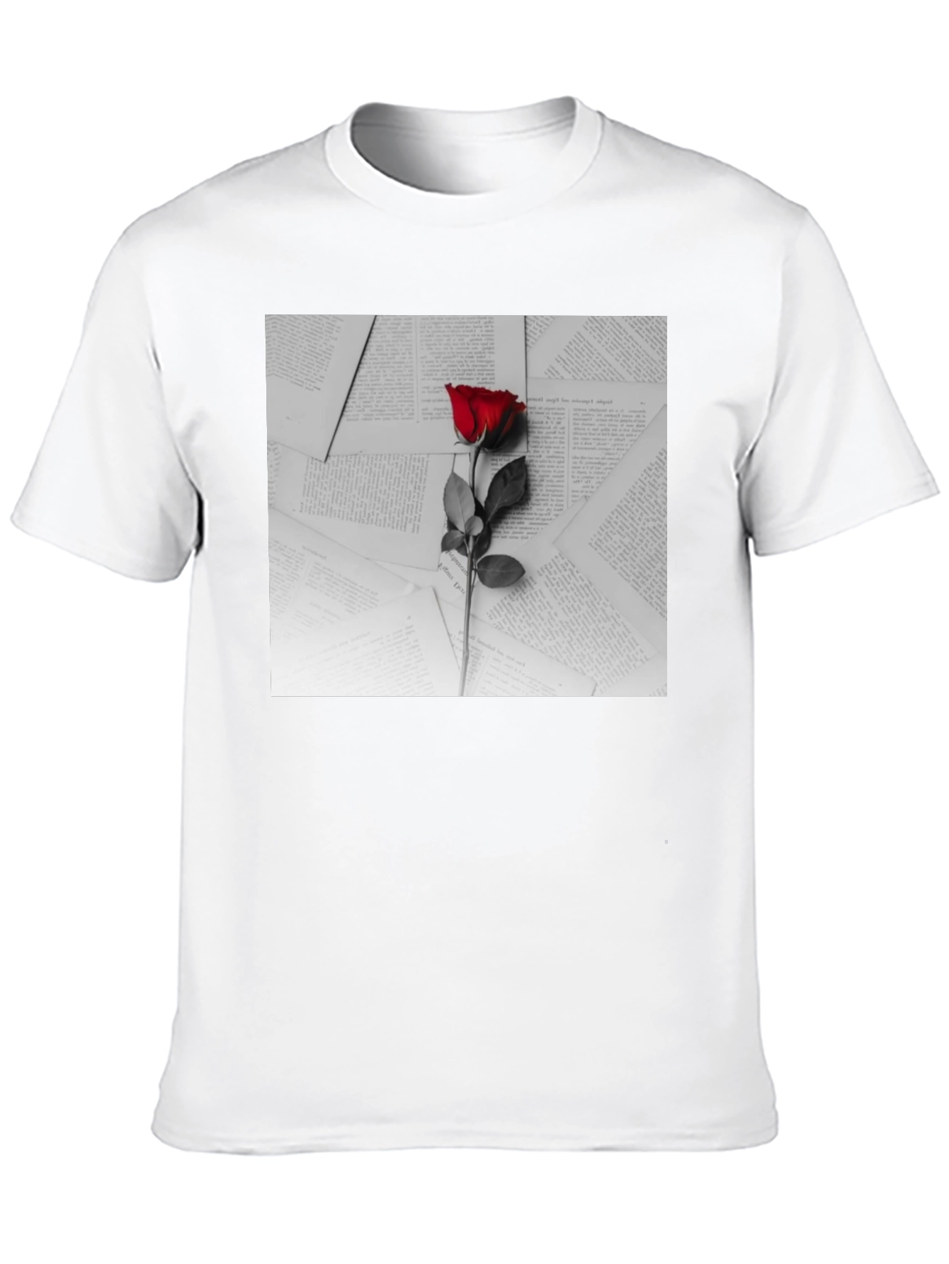 Red Rose on Books Graphic Tee - Trendy Style