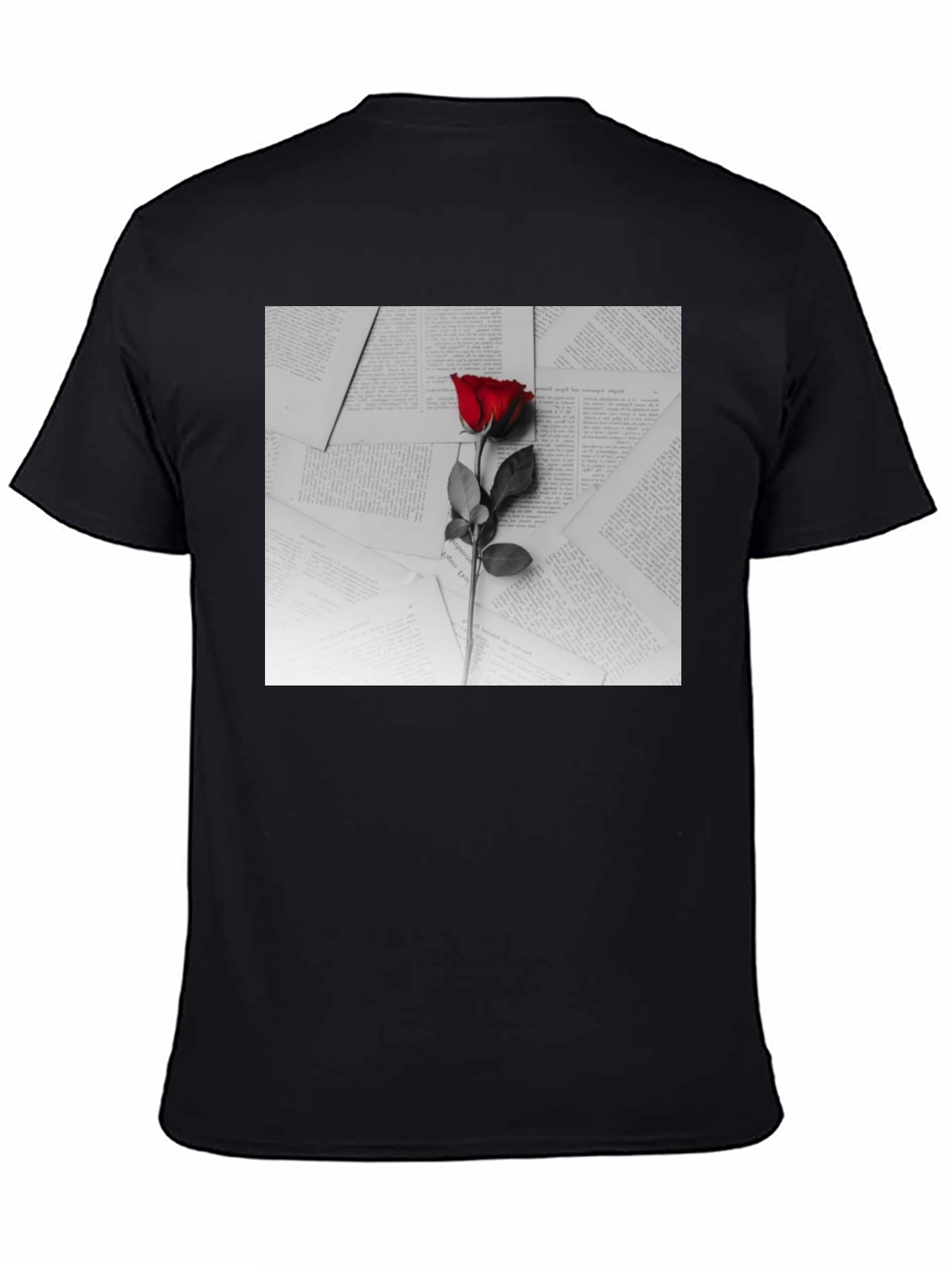 Red Rose on Books Graphic Tee - Trendy Style