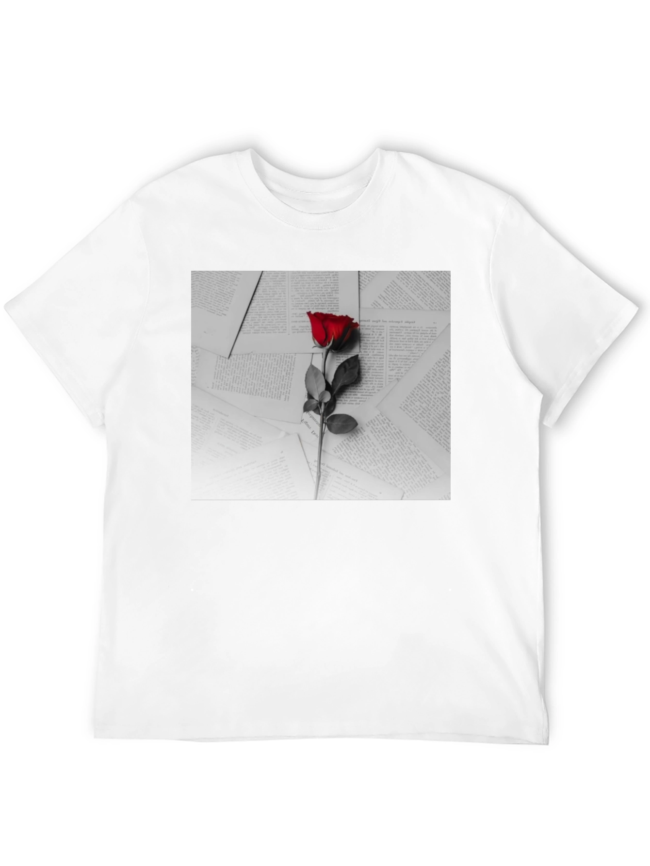 Red Rose on Books Graphic Tee - Trendy Style