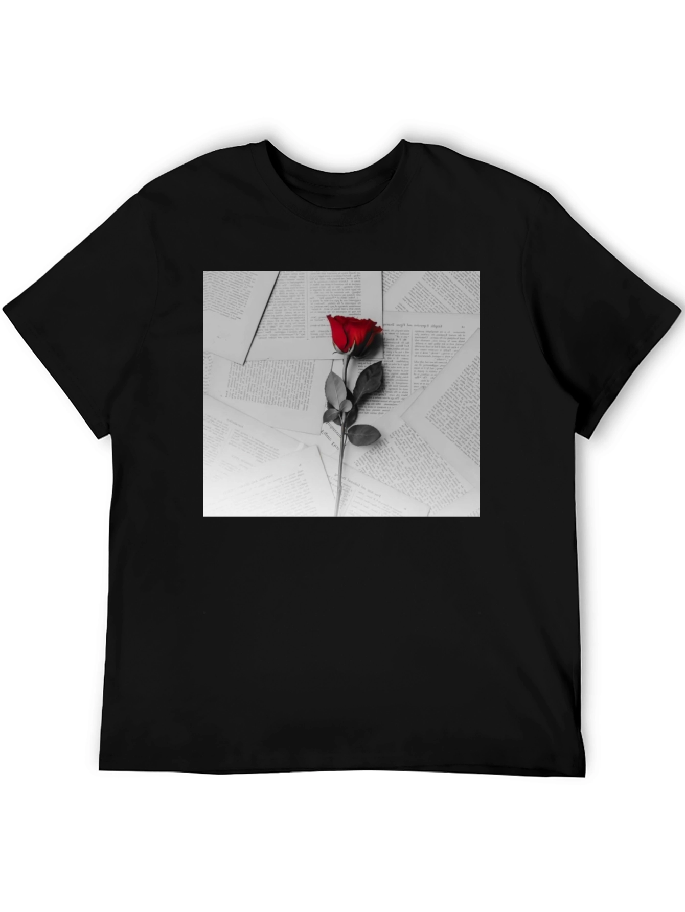 Red Rose on Books Graphic Tee - Trendy Style