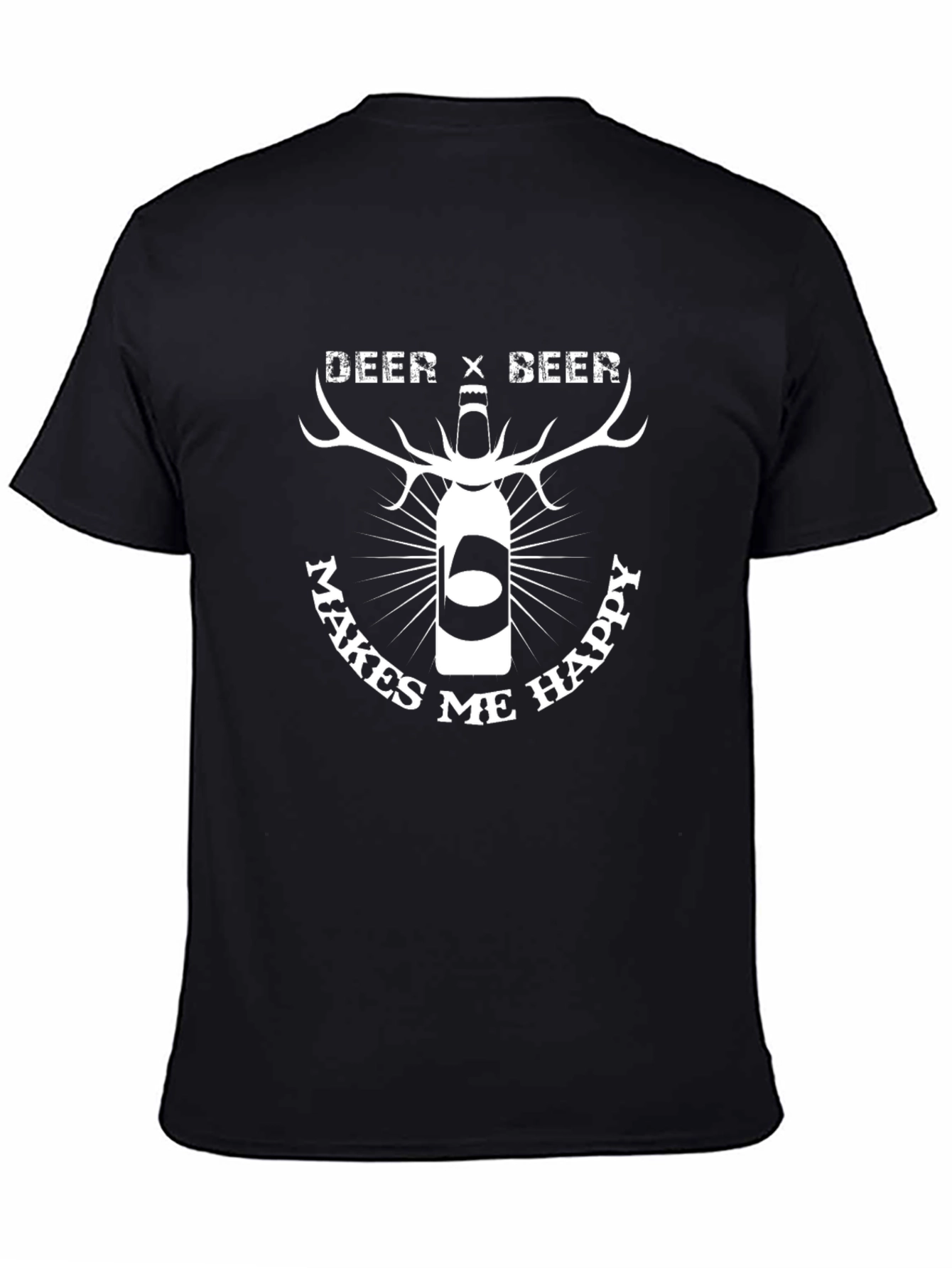Deer x Beer Makes Me Happy Black T-Shirt