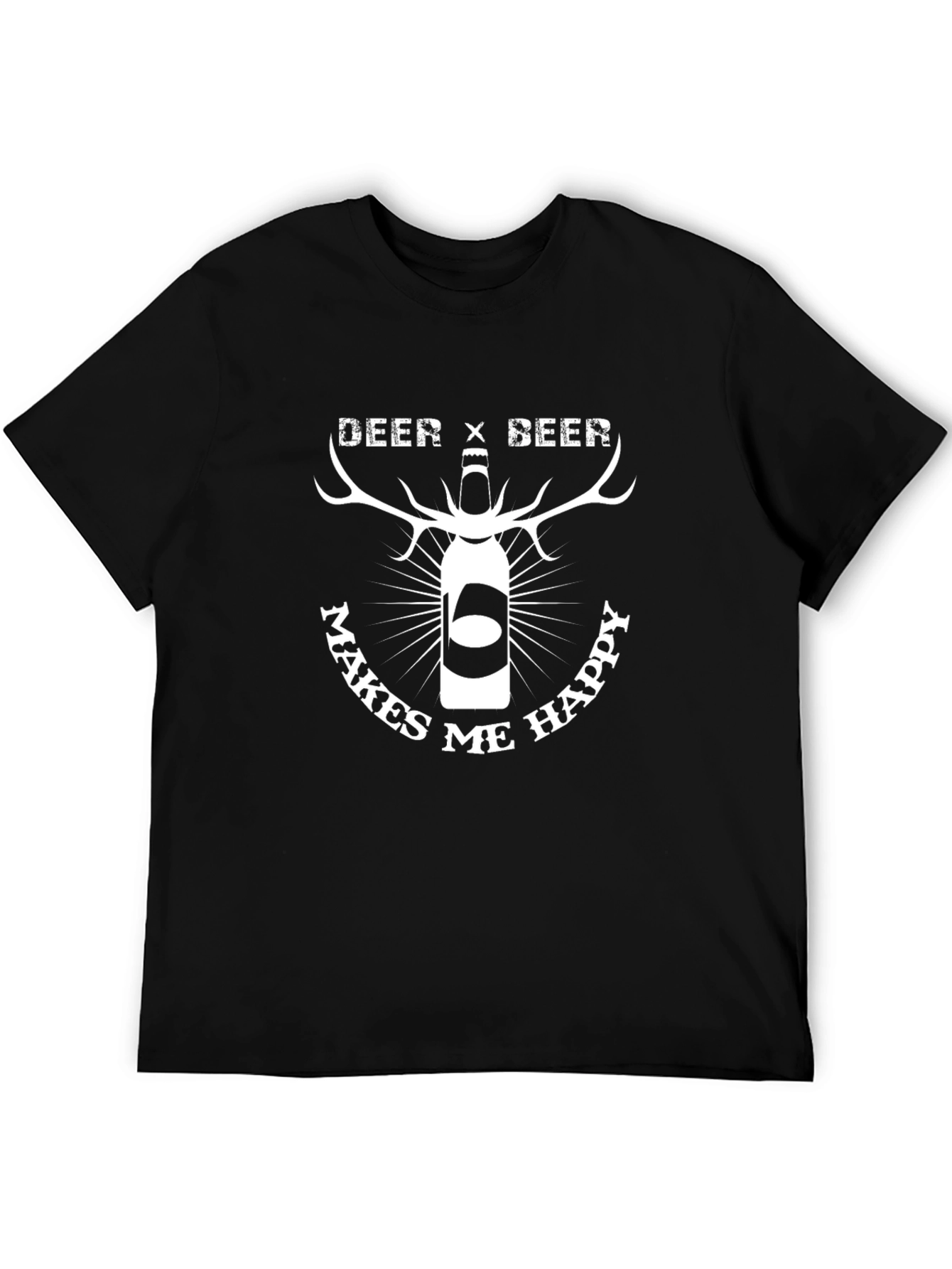 Deer x Beer Makes Me Happy Black T-Shirt