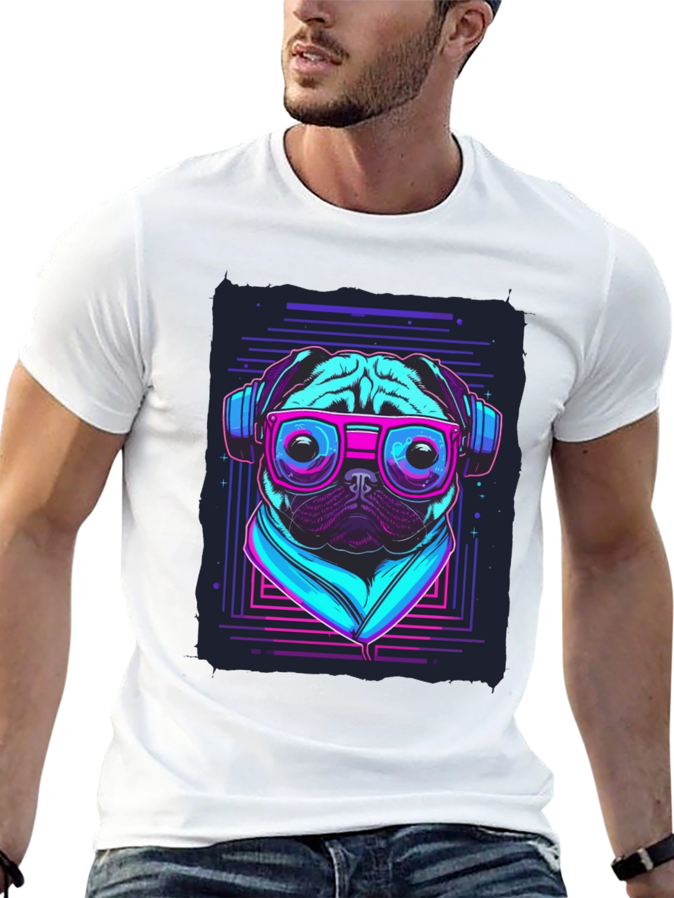 Retro Pug T-Shirt - Music Lover Style