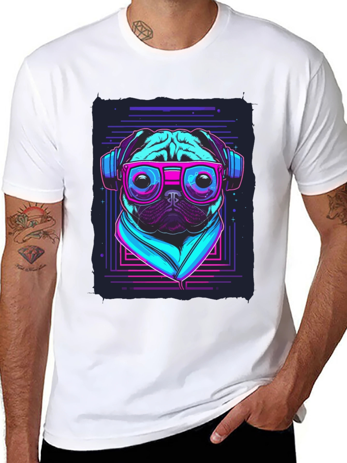Retro Pug T-Shirt - Music Lover Style