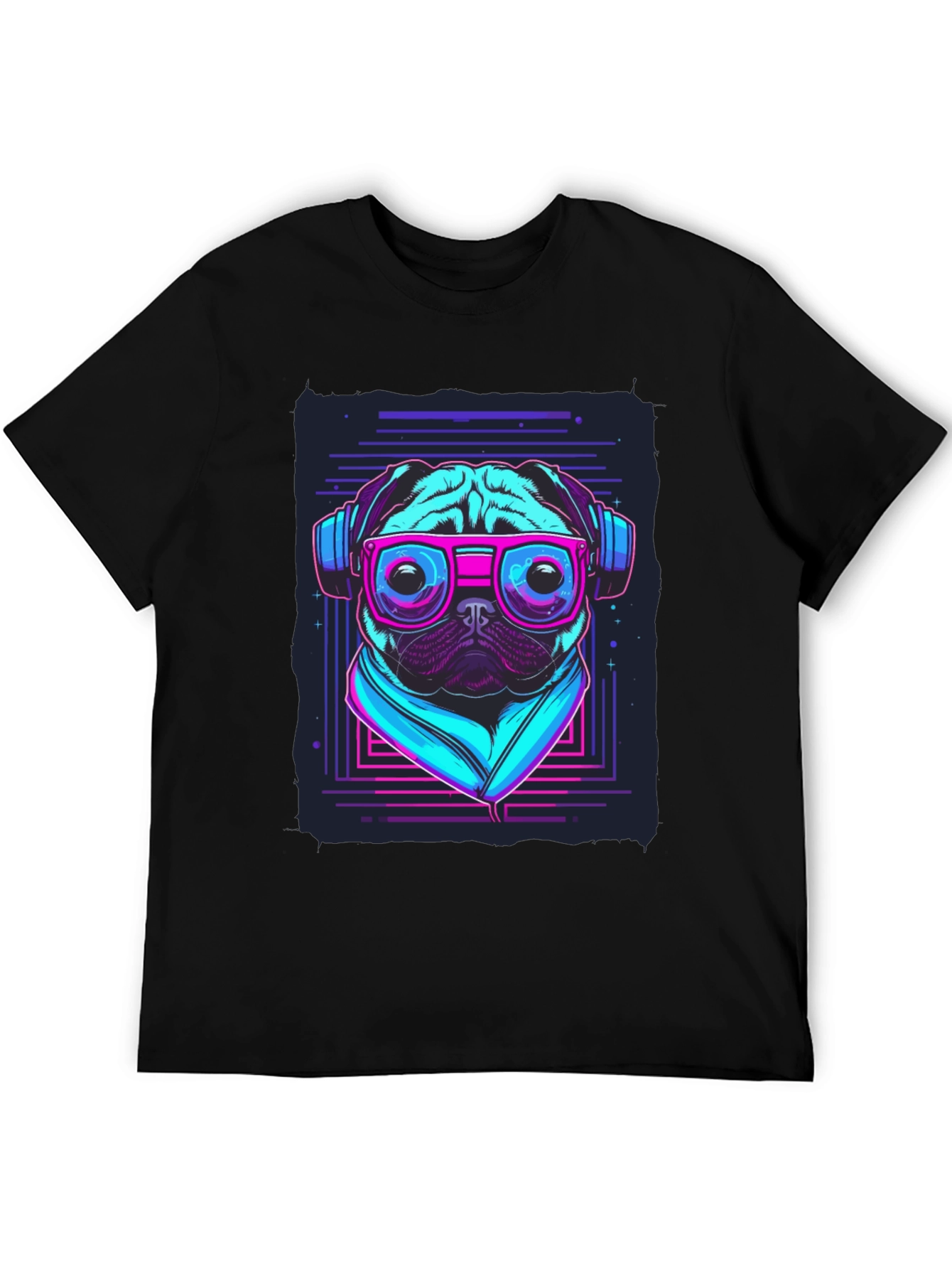 Retro Pug T-Shirt - Music Lover Style