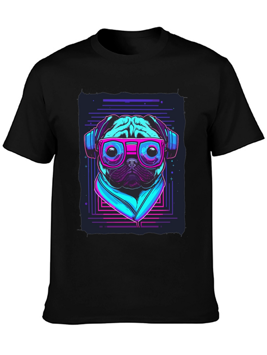 Retro Pug T-Shirt - Music Lover Style