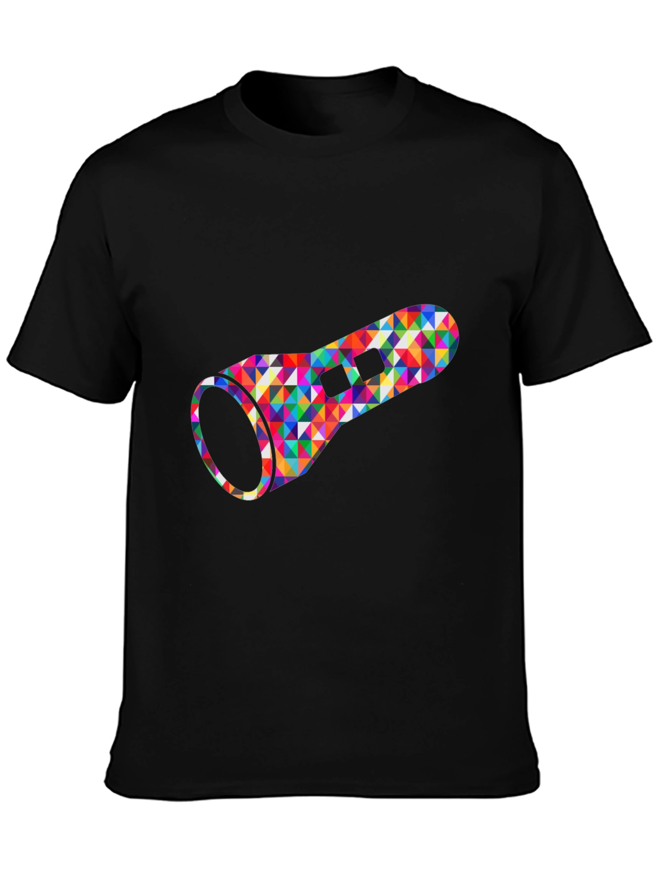 Geometric Flashlight Graphic Tee - Black Cotton Casual Shirt