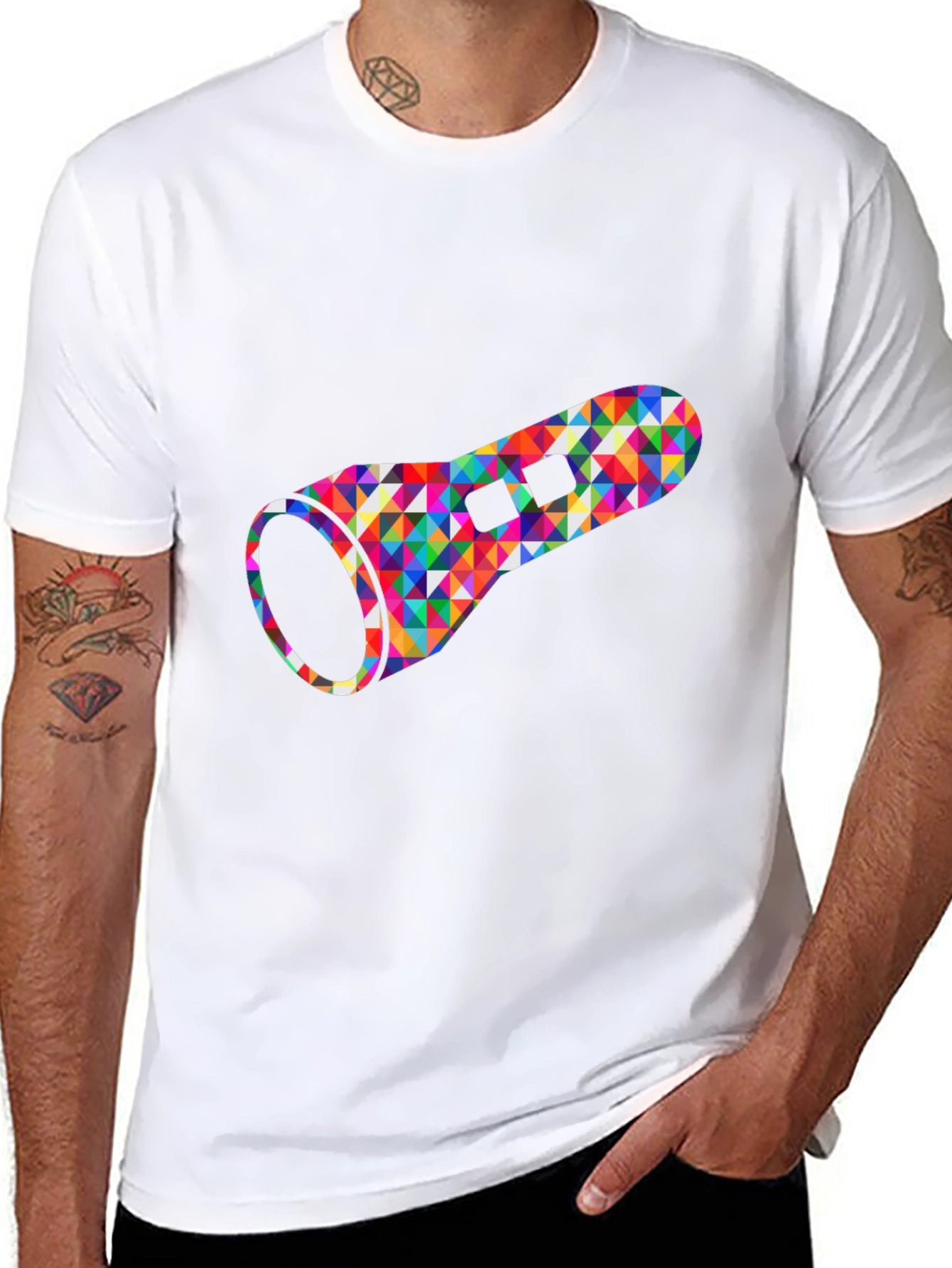 Geometric Flashlight Graphic Tee - Black Cotton Casual Shirt