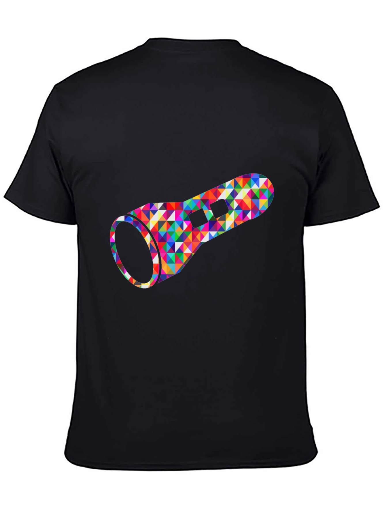 Geometric Flashlight Graphic Tee - Black Cotton Casual Shirt