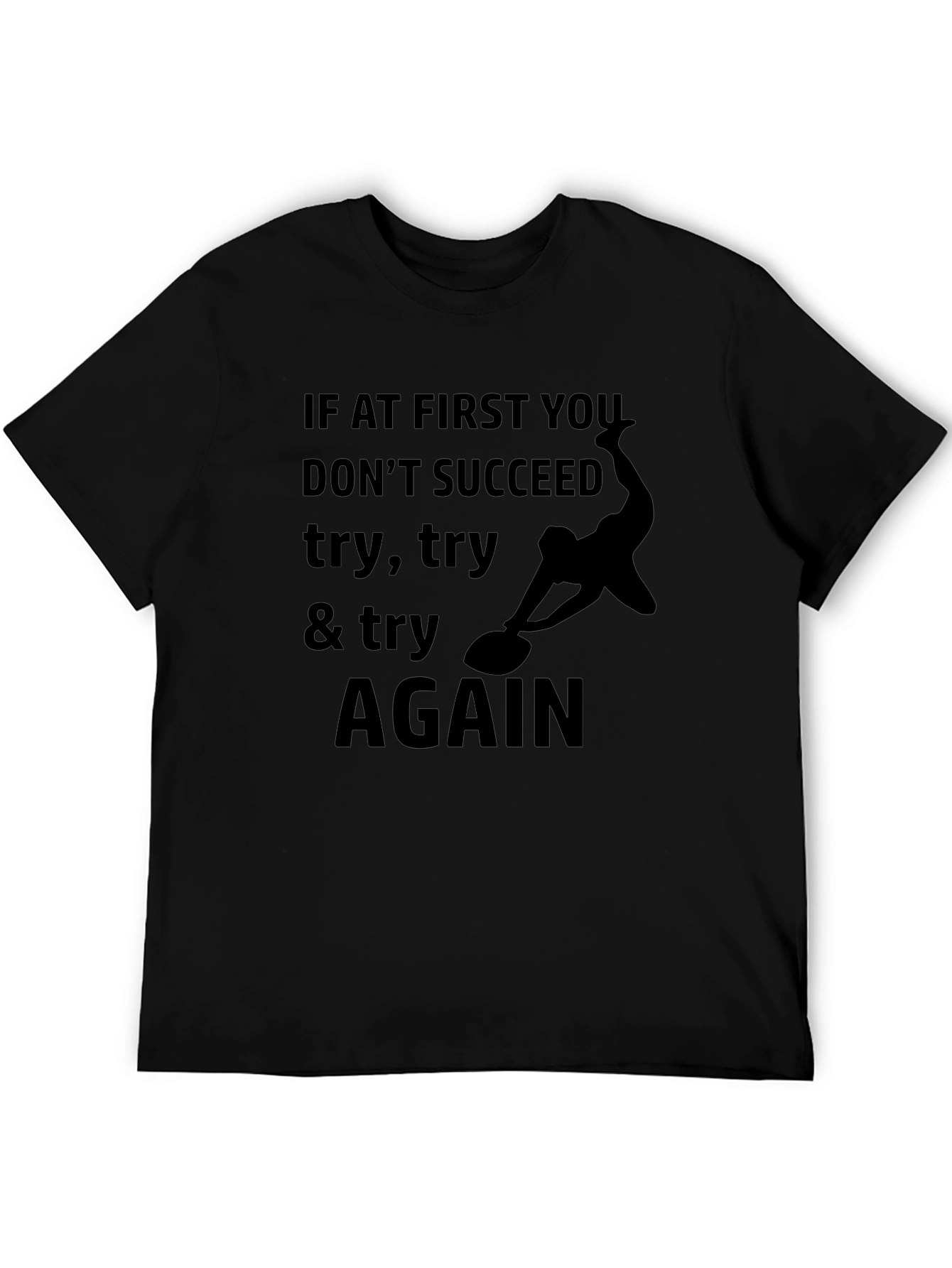 Try Again Black Graphic Tee - Inspirational Print