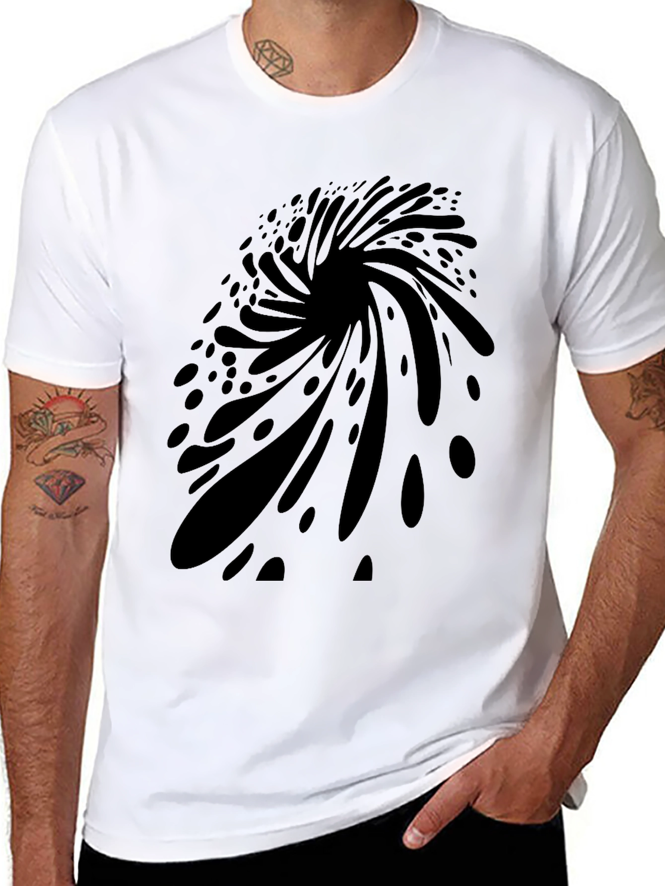 Abstract Vortex Graphic Black T-Shirt for Men