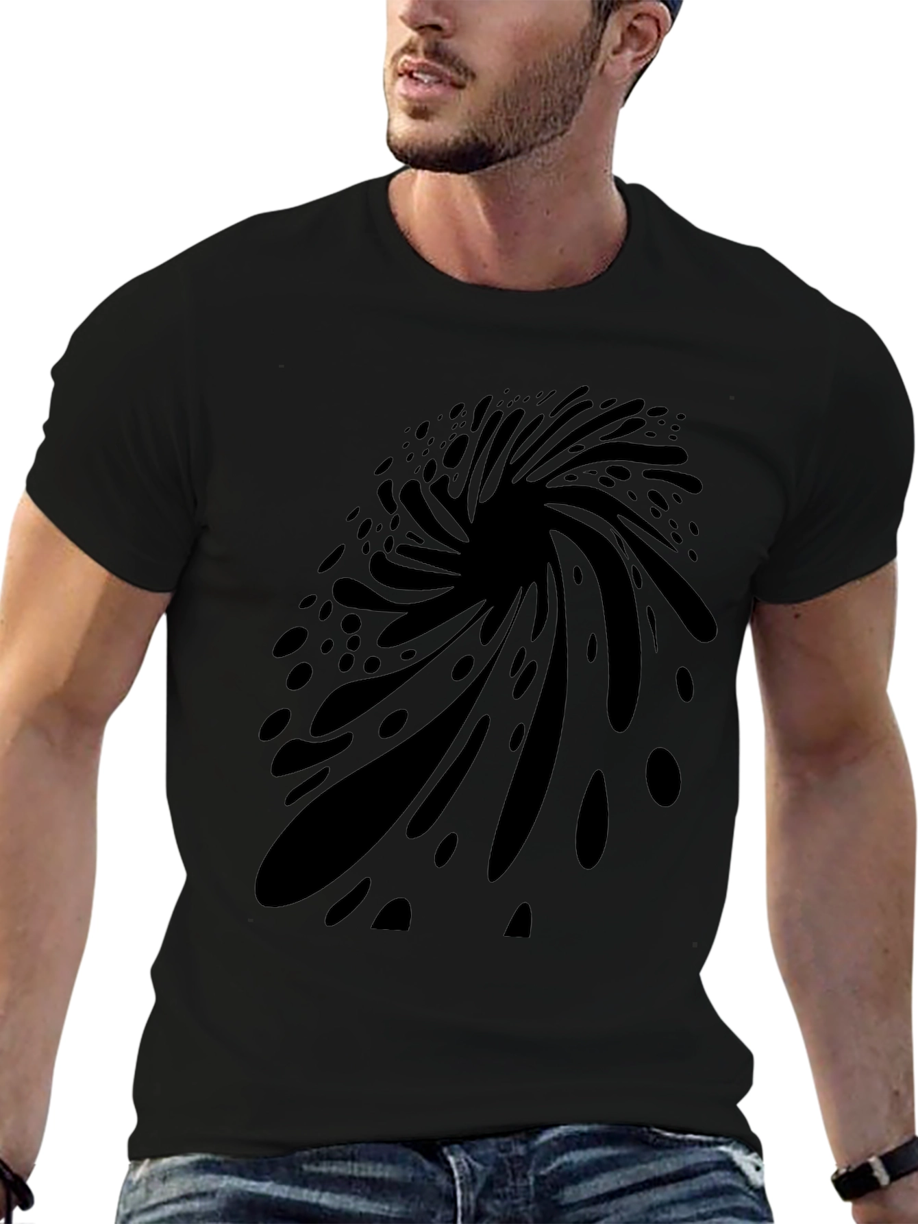 Abstract Vortex Graphic Black T-Shirt for Men