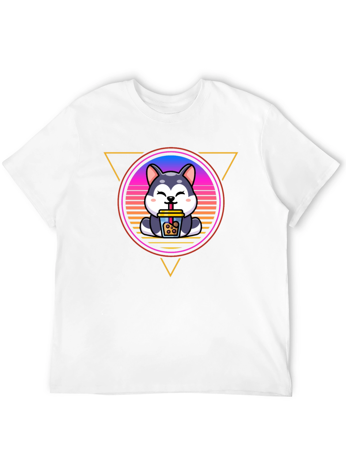 Cute Husky Boba Tea Graphic Black T-Shirt