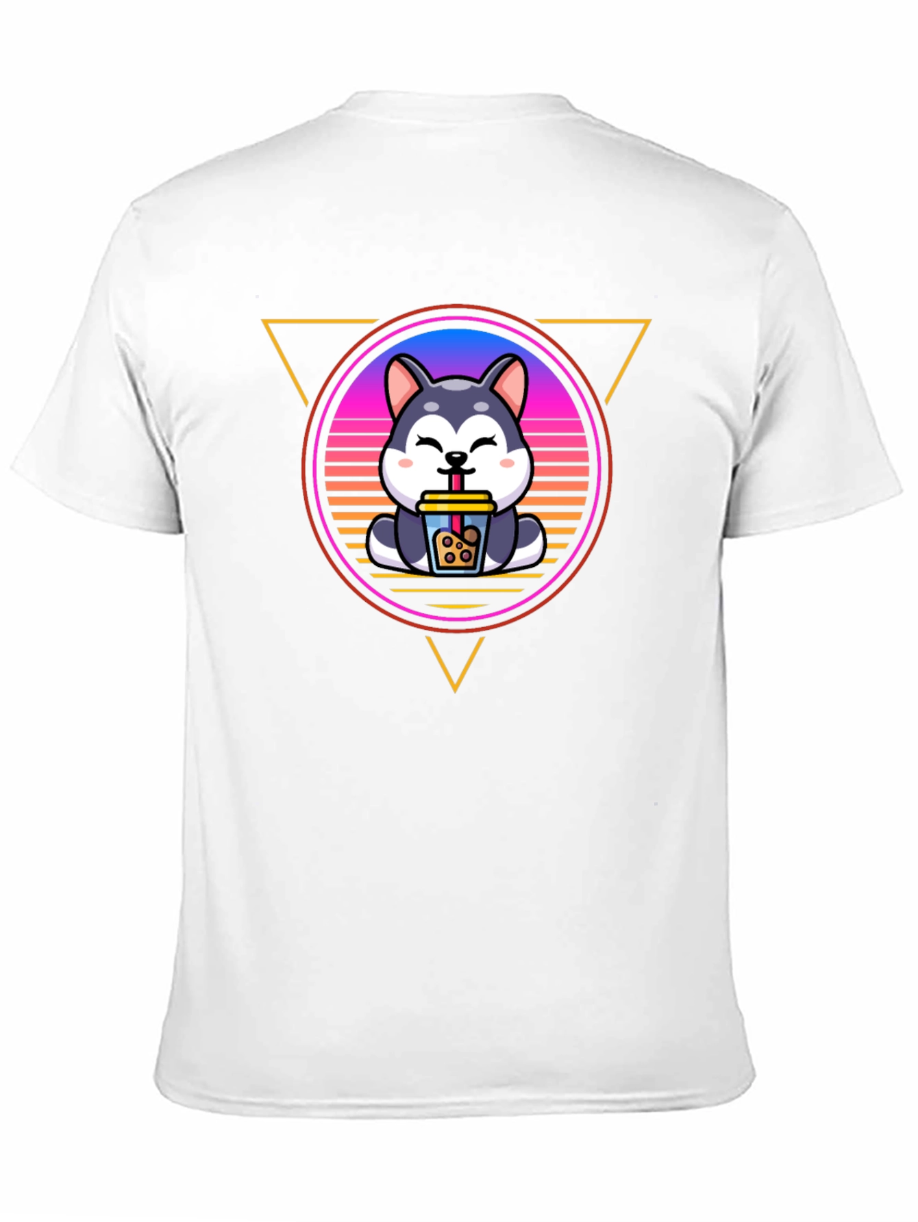 Cute Husky Boba Tea Graphic Black T-Shirt