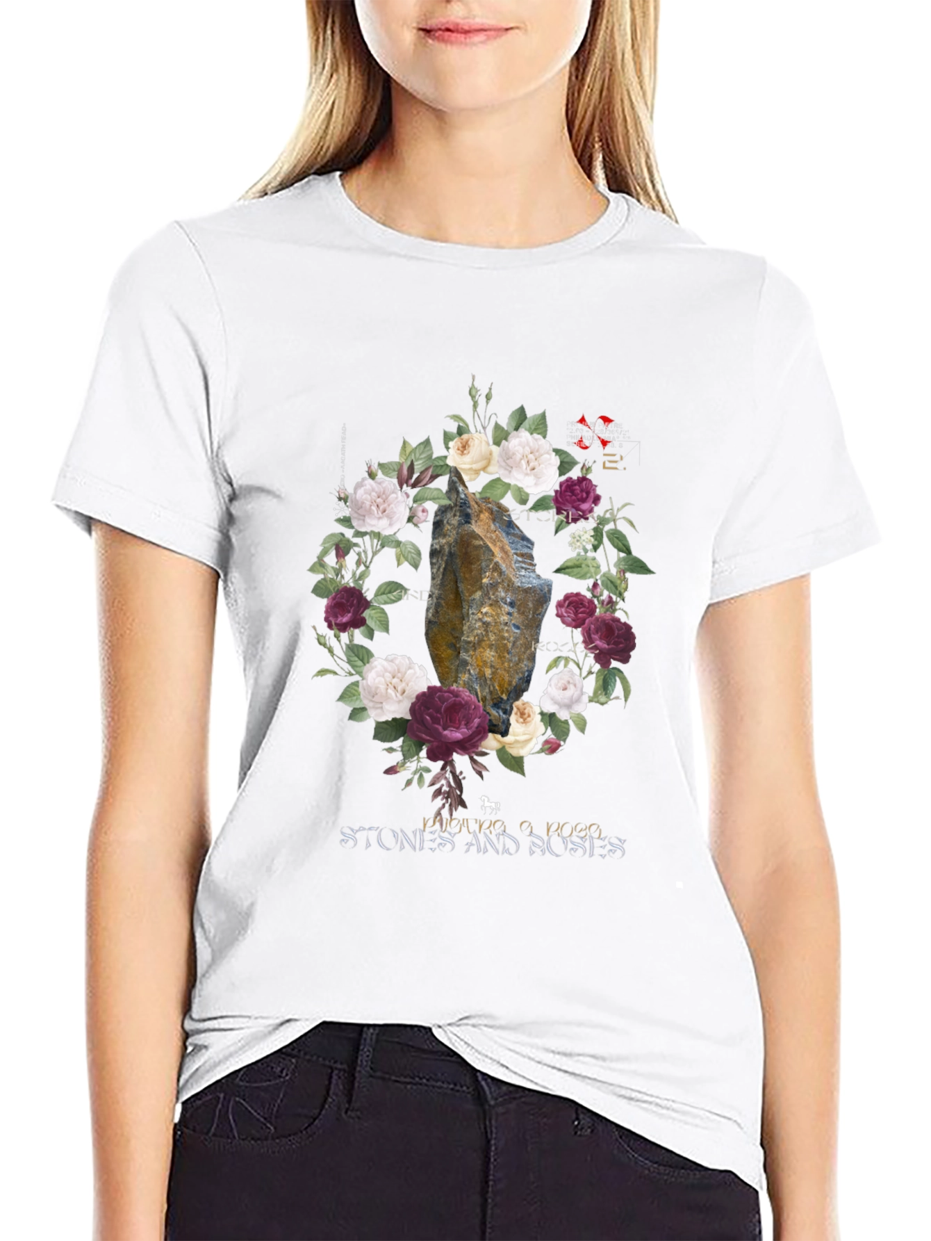 Stone Roses Graphic Tee - Floral Rock Design