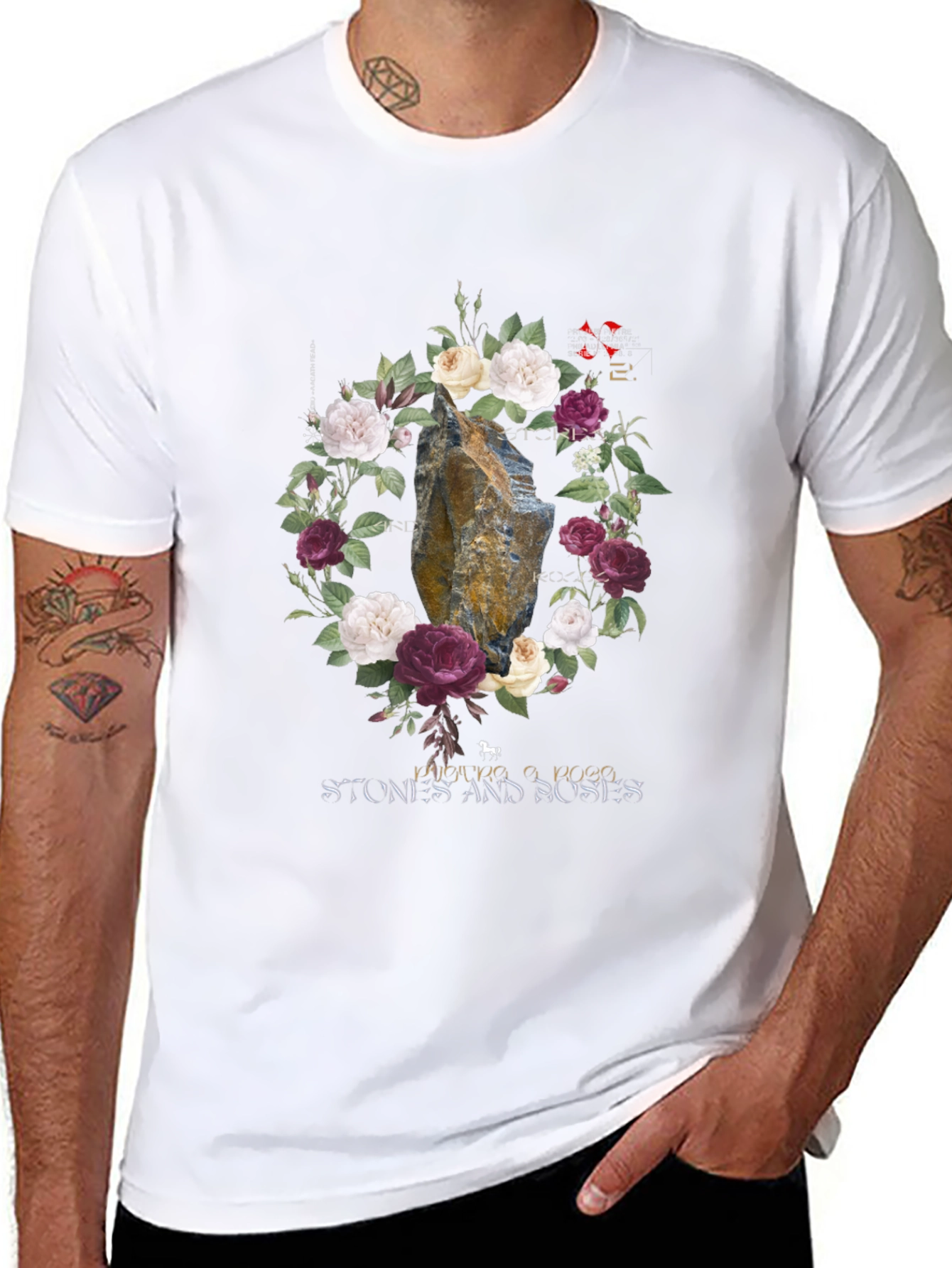 Stone Roses Graphic Tee - Floral Rock Design