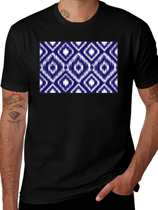 Stylish Black Tee with Blue Diamond Pattern