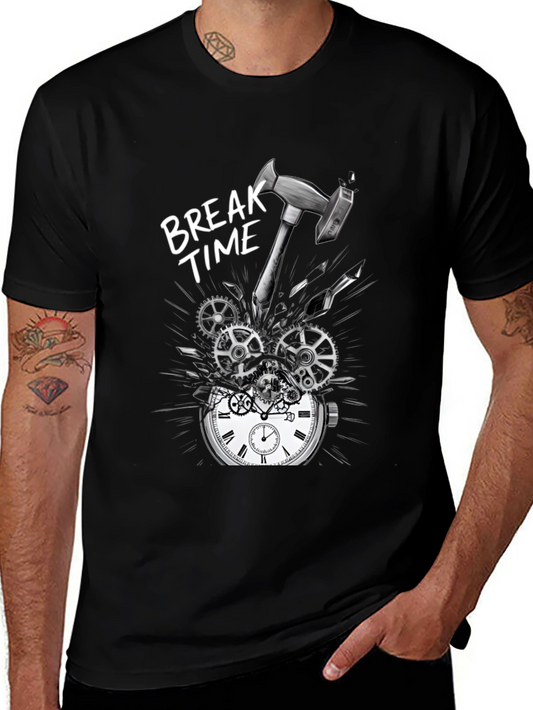 Break Time T-Shirt - Hammer Smashing Clock Gears Design