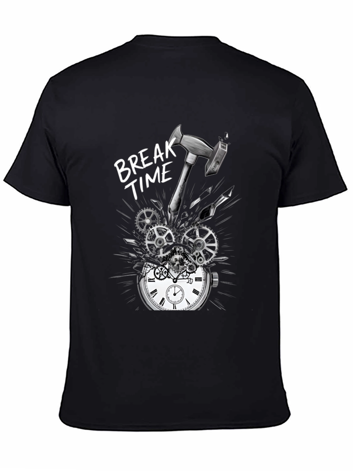 Break Time T-Shirt - Hammer Smashing Clock Gears Design