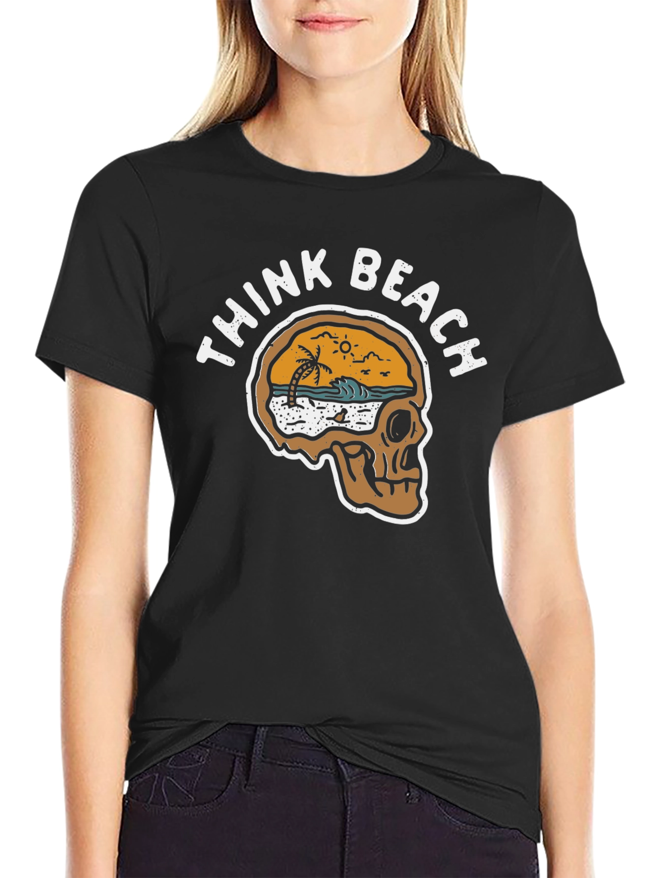 Think Beach Skull Graphic T-Shirt - Black