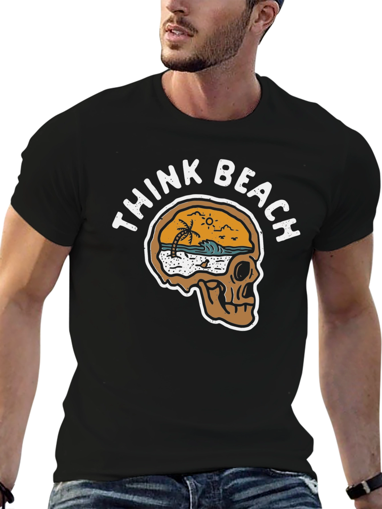 Think Beach Skull Graphic T-Shirt - Black
