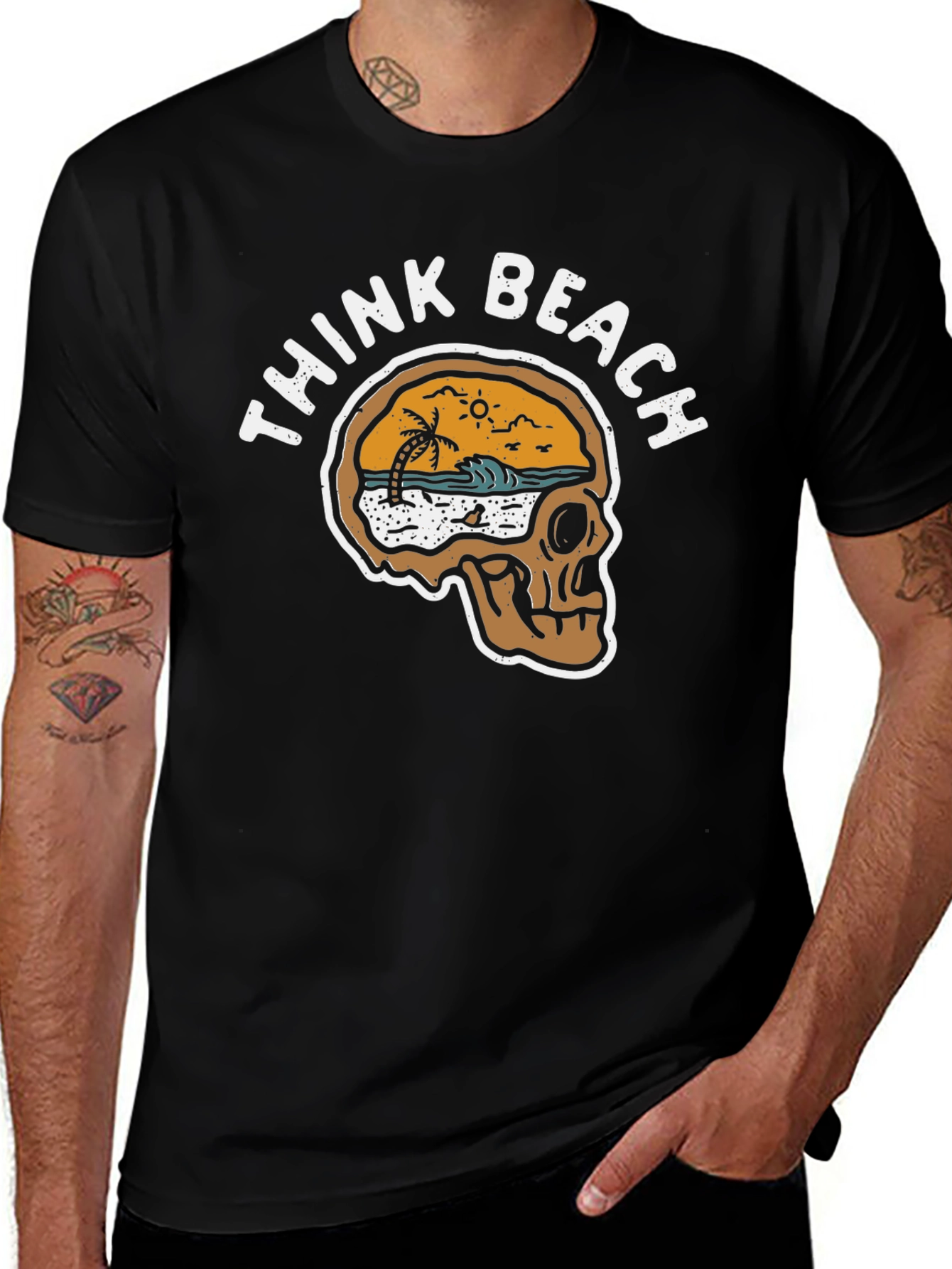 Think Beach Skull Graphic T-Shirt - Black