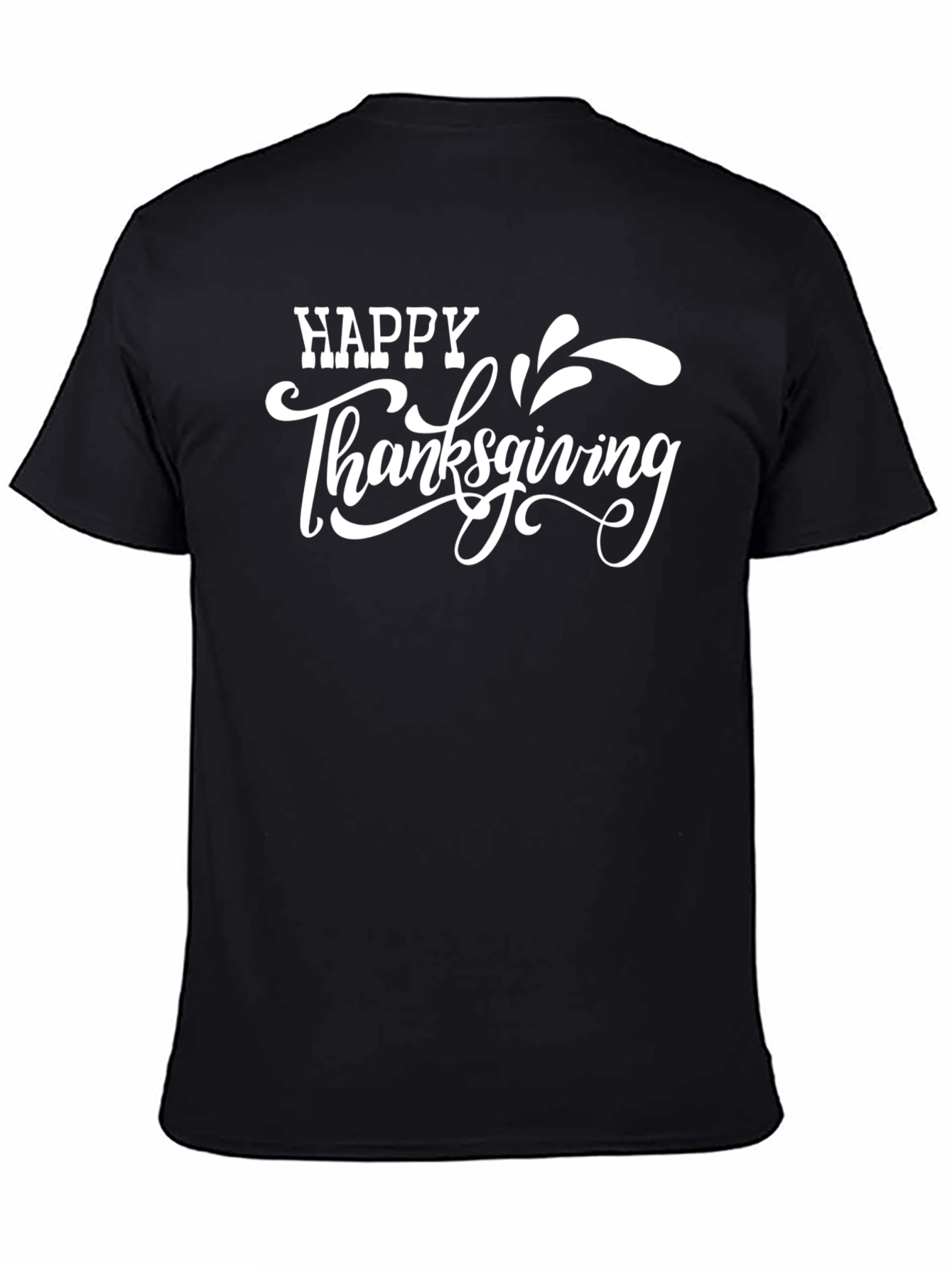 Happy Thanksgiving Graphic Tee - Black Casual T-Shirt