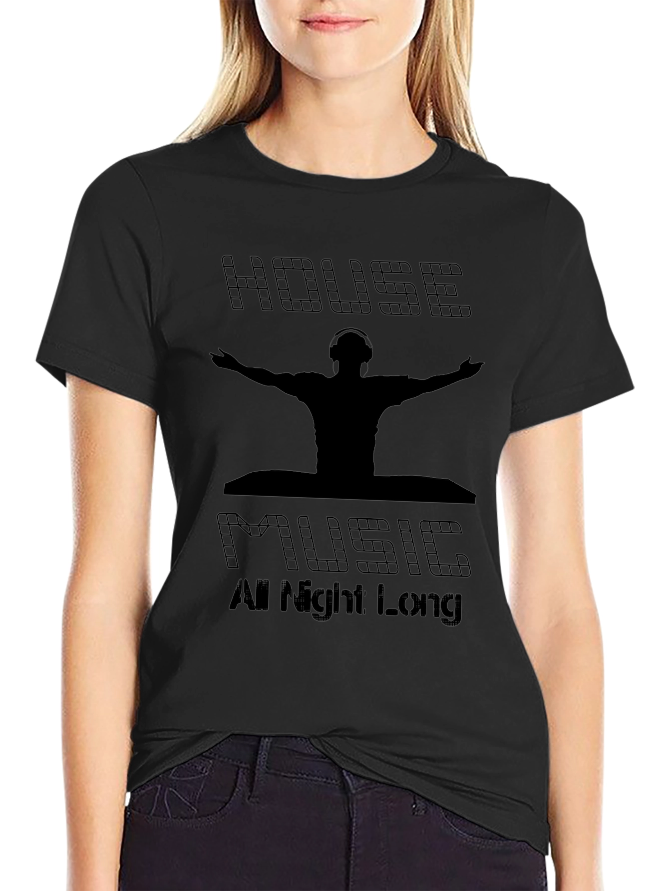 House Music All Night Long Black T-Shirt