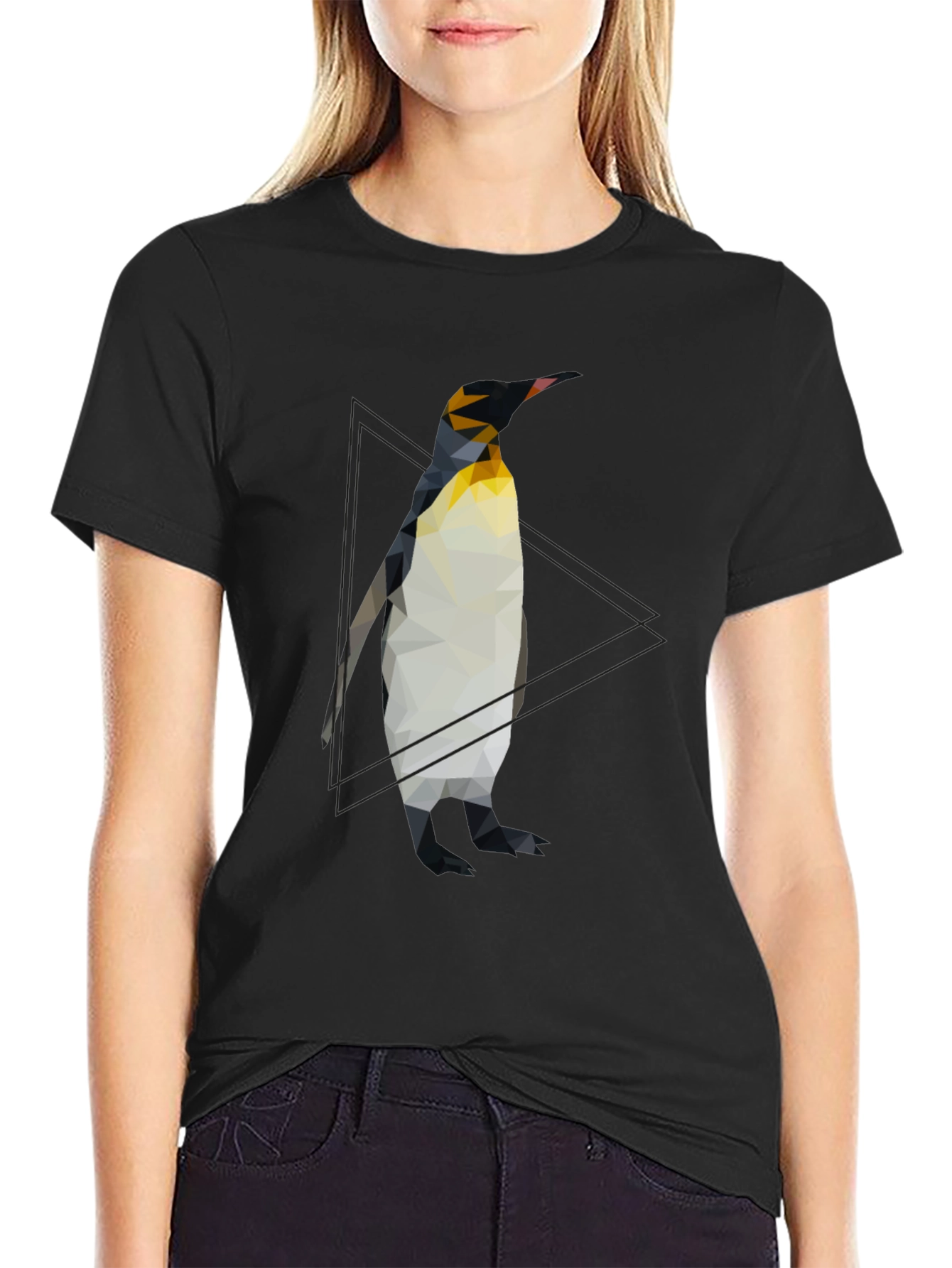 Geometric Penguin Graphic Tee - Cool Black T-Shirt