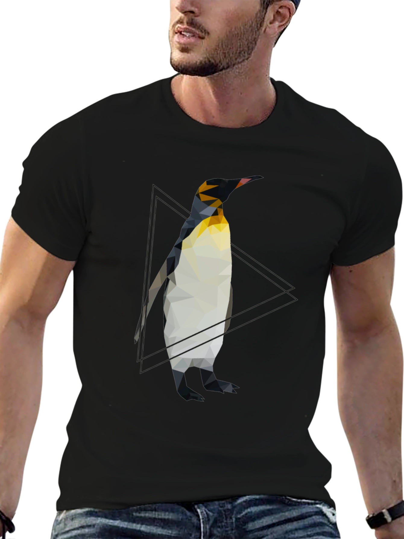 Geometric Penguin Graphic Tee - Cool Black T-Shirt