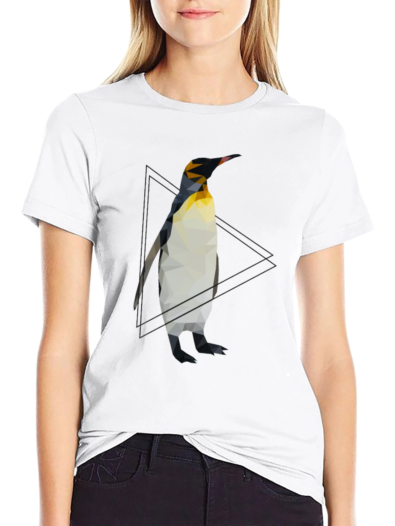 Geometric Penguin Graphic Tee - Cool Black T-Shirt