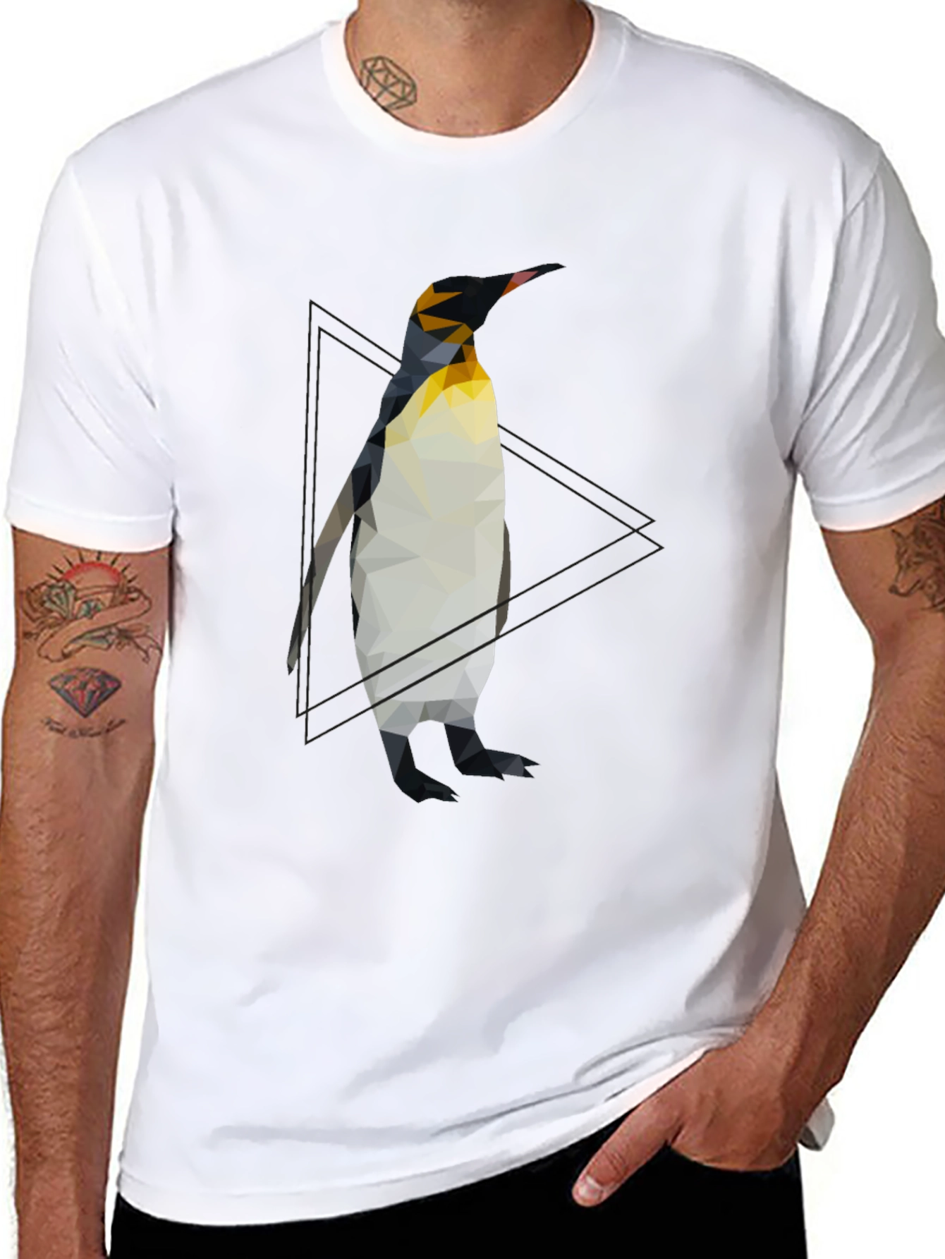 Geometric Penguin Graphic Tee - Cool Black T-Shirt