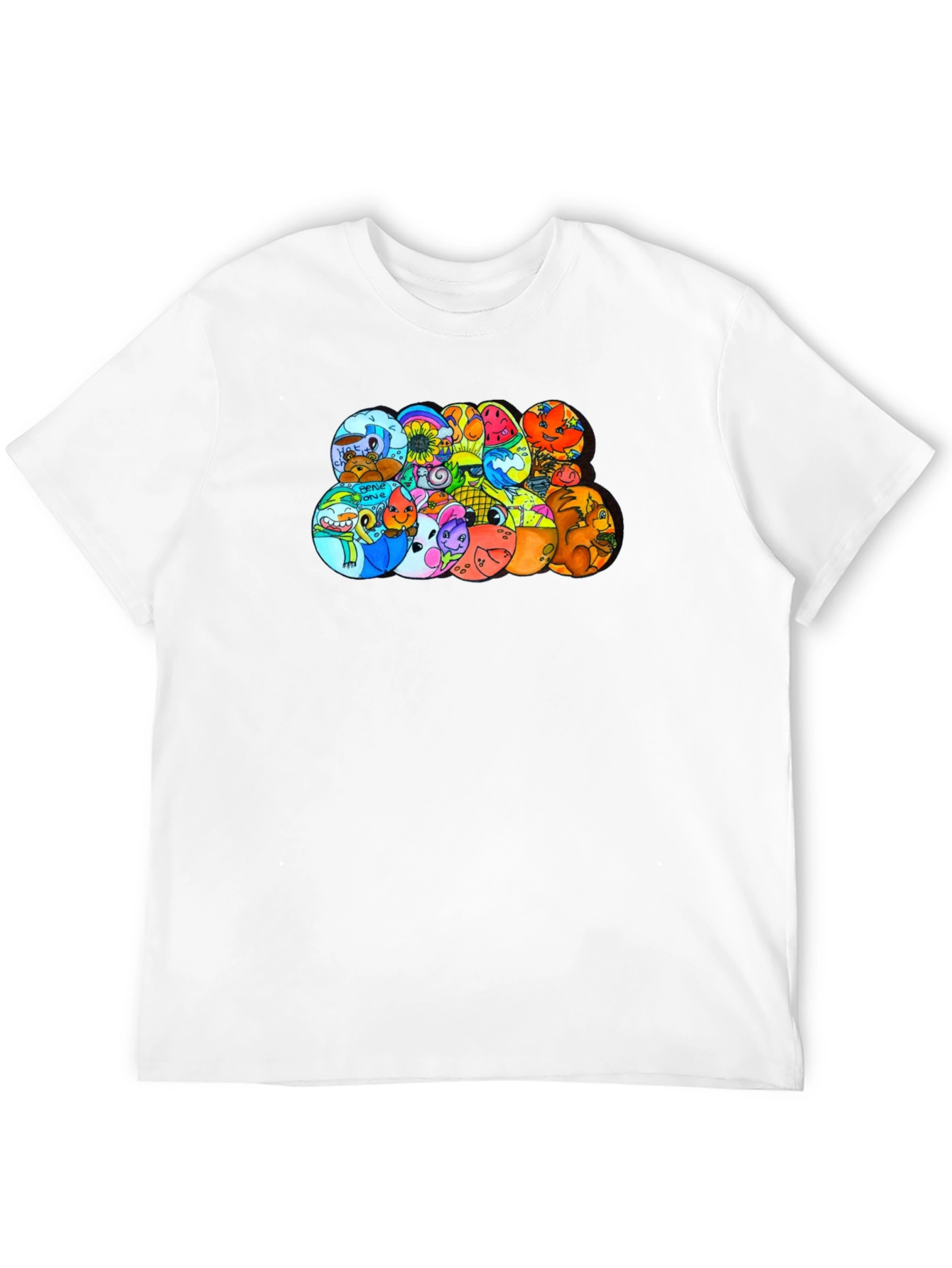 Cartoon Character Circles Black T-Shirt