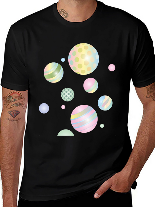 Black T-Shirt with Colorful Spheres Design