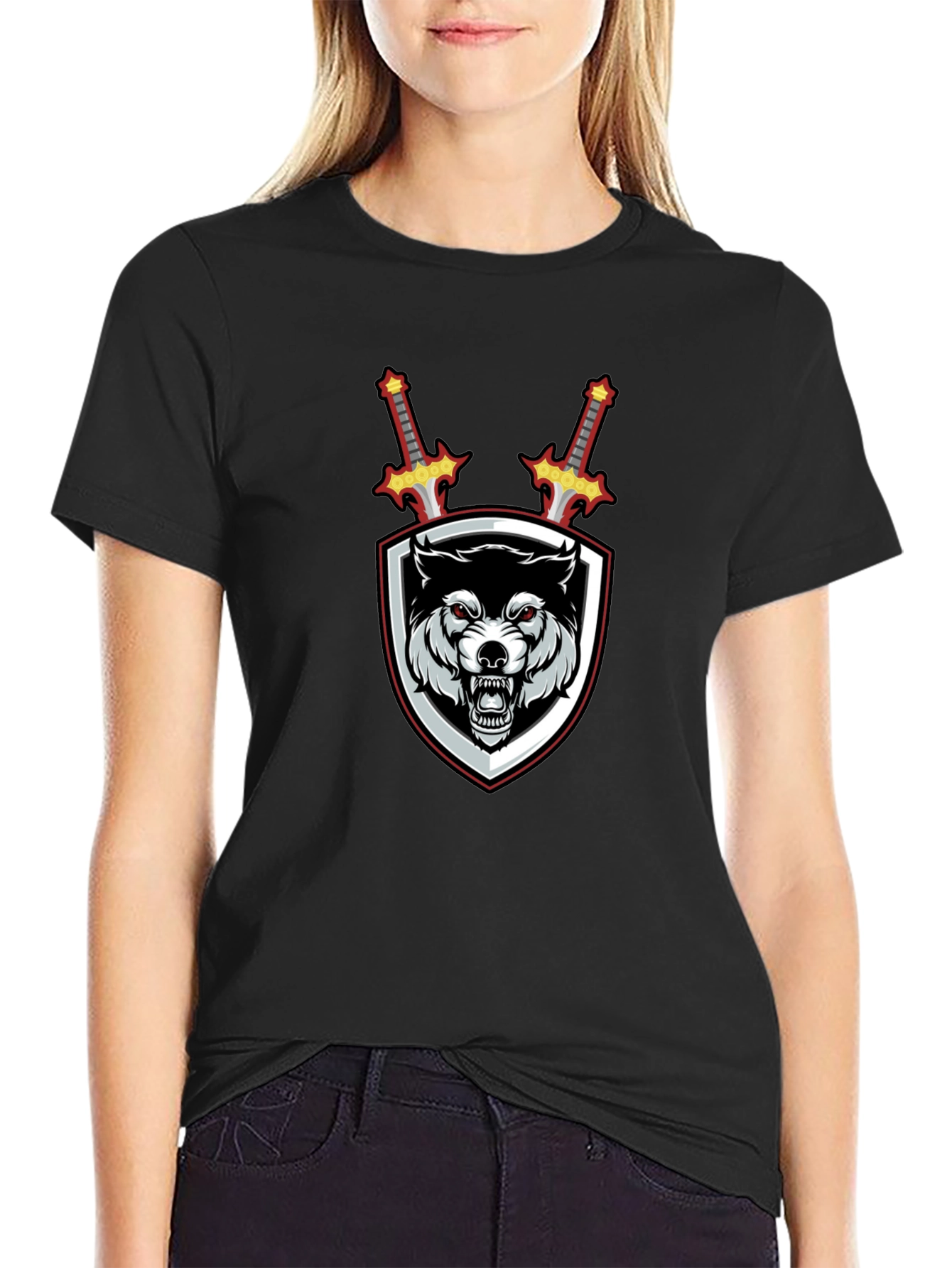 Wolf Crest Sword Graphic T-Shirt - Black