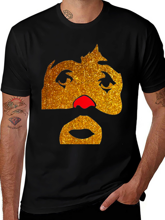 Funny Glitter Face Graphic Tee - Black