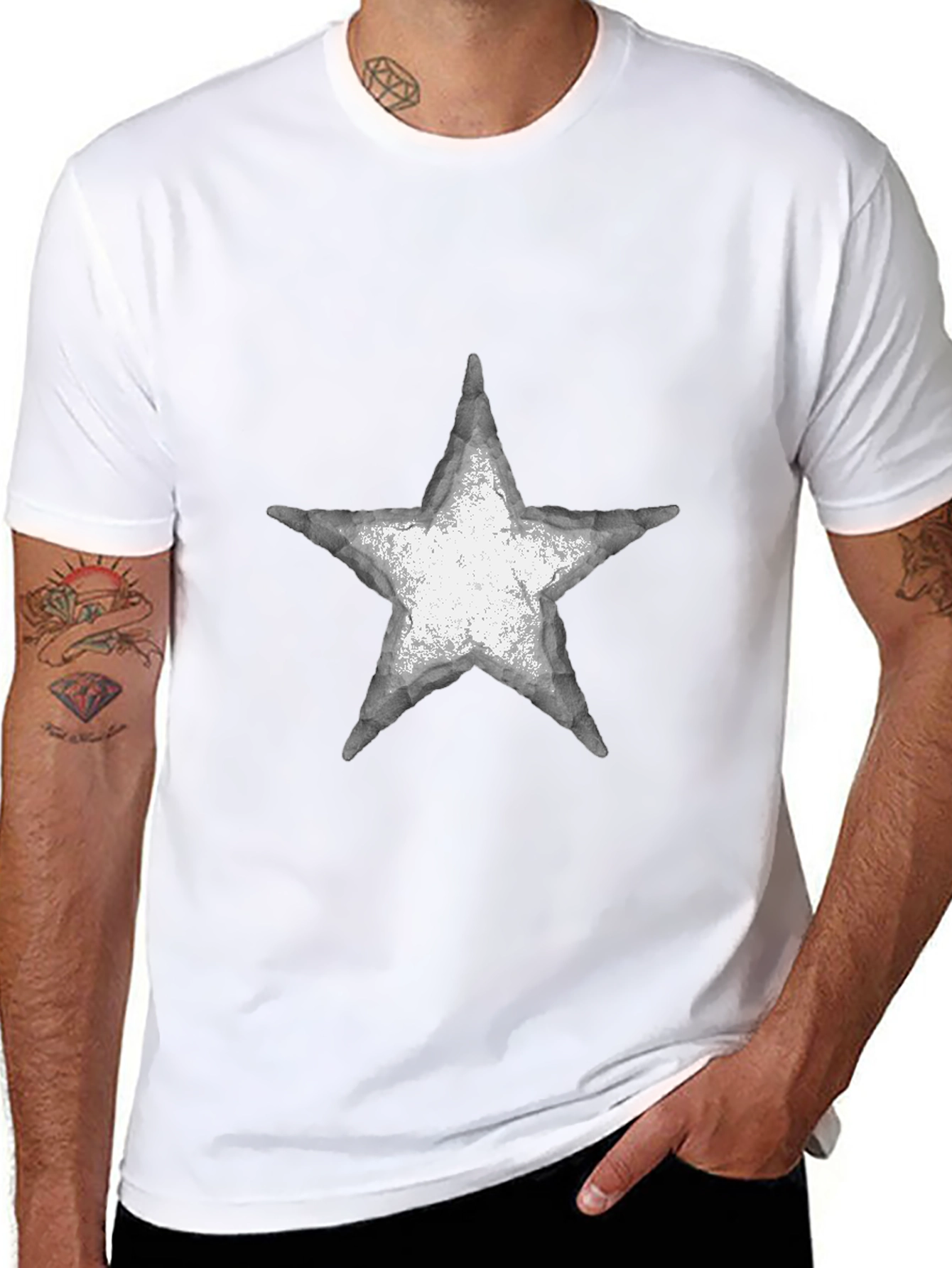 Distressed Star Graphic Tee - Casual Black T-Shirt